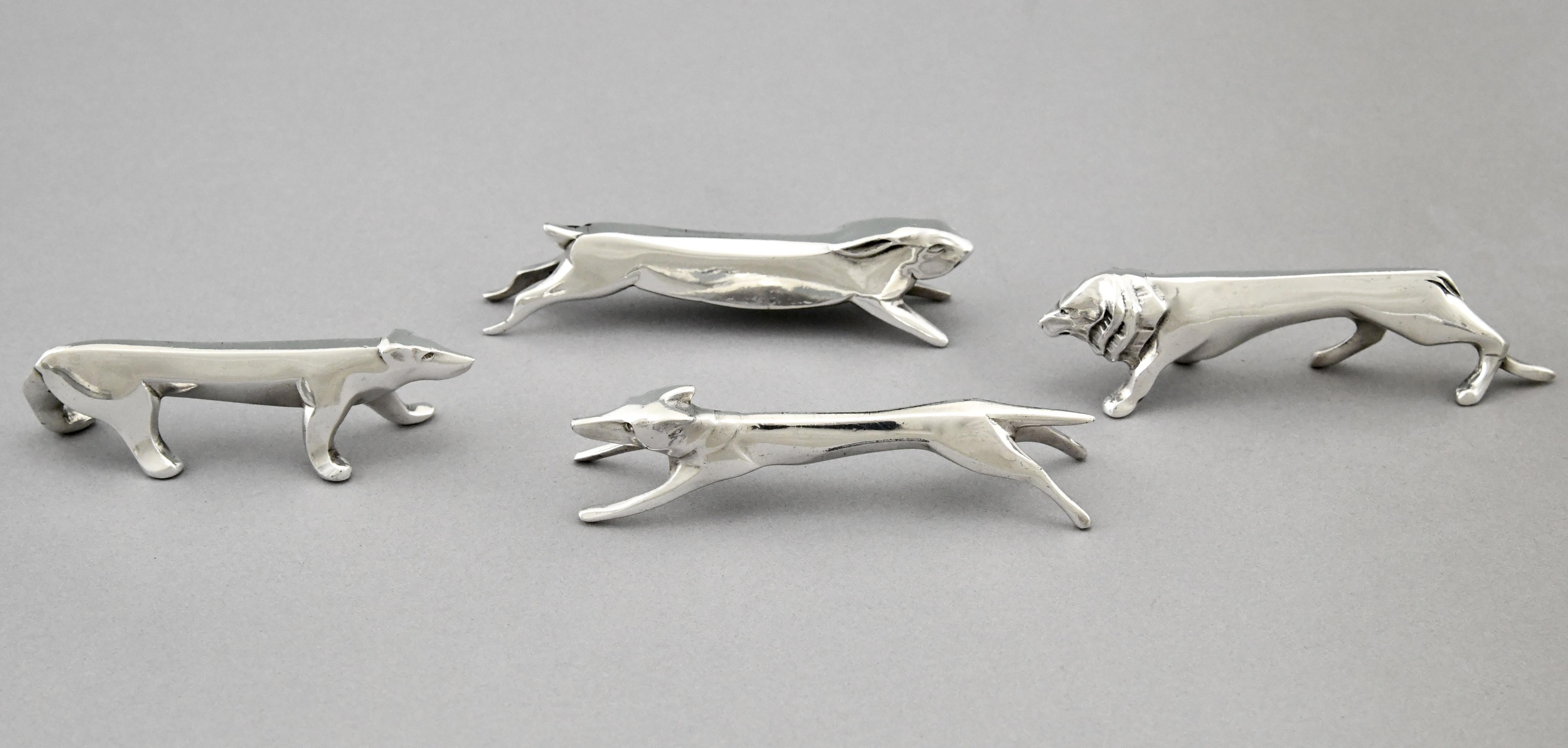 Metal Art Deco Set of 12 Silvered Animal Knife Rests Sandoz for Gallia Christofle