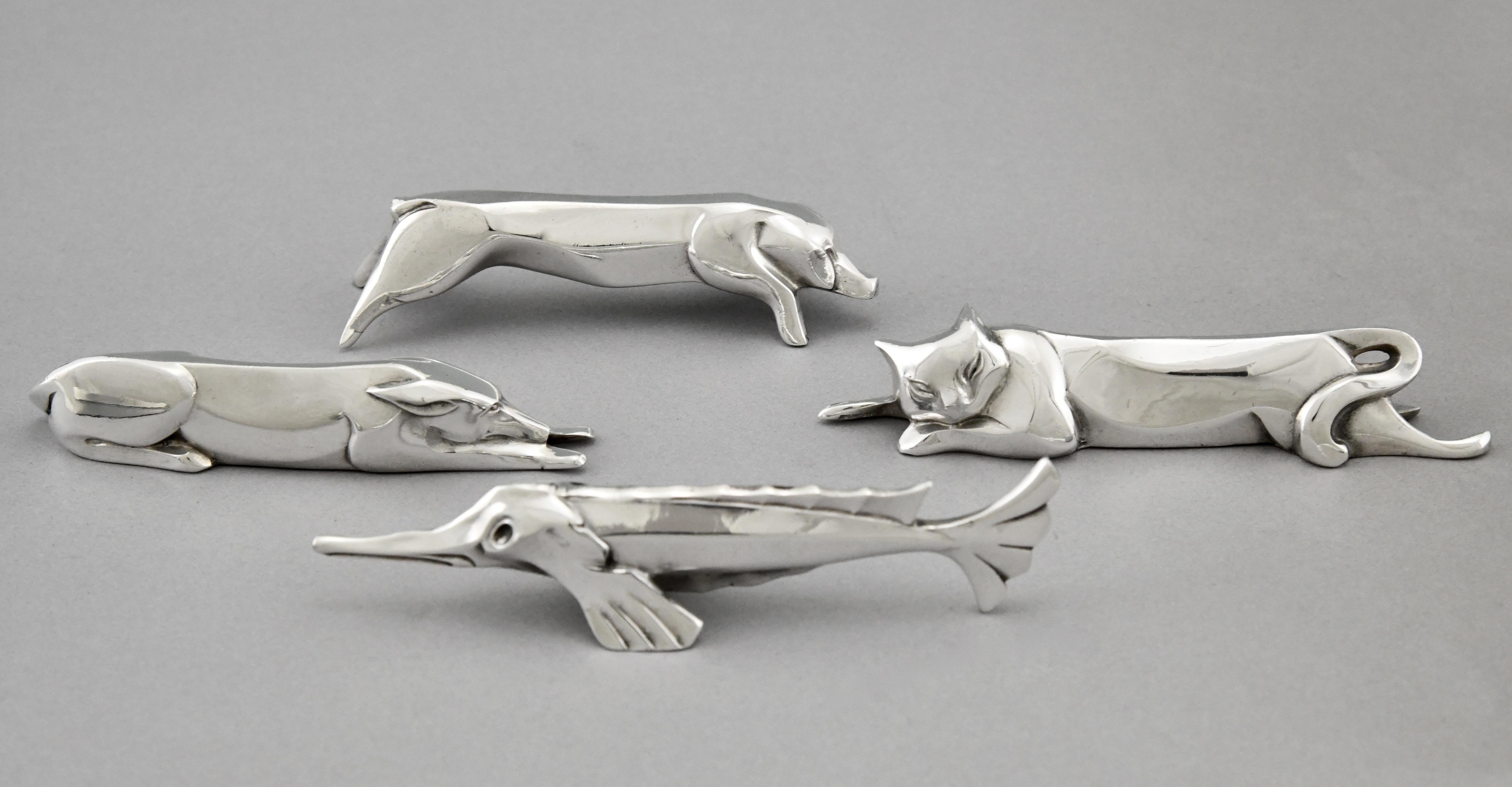Art Deco Set of 12 Silvered Animal Knife Rests Sandoz for Gallia Christofle 1