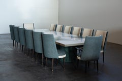 Art Deco, Set/2 De Castro Dining Chairs With Arms, Brass, Cotton Greenapple