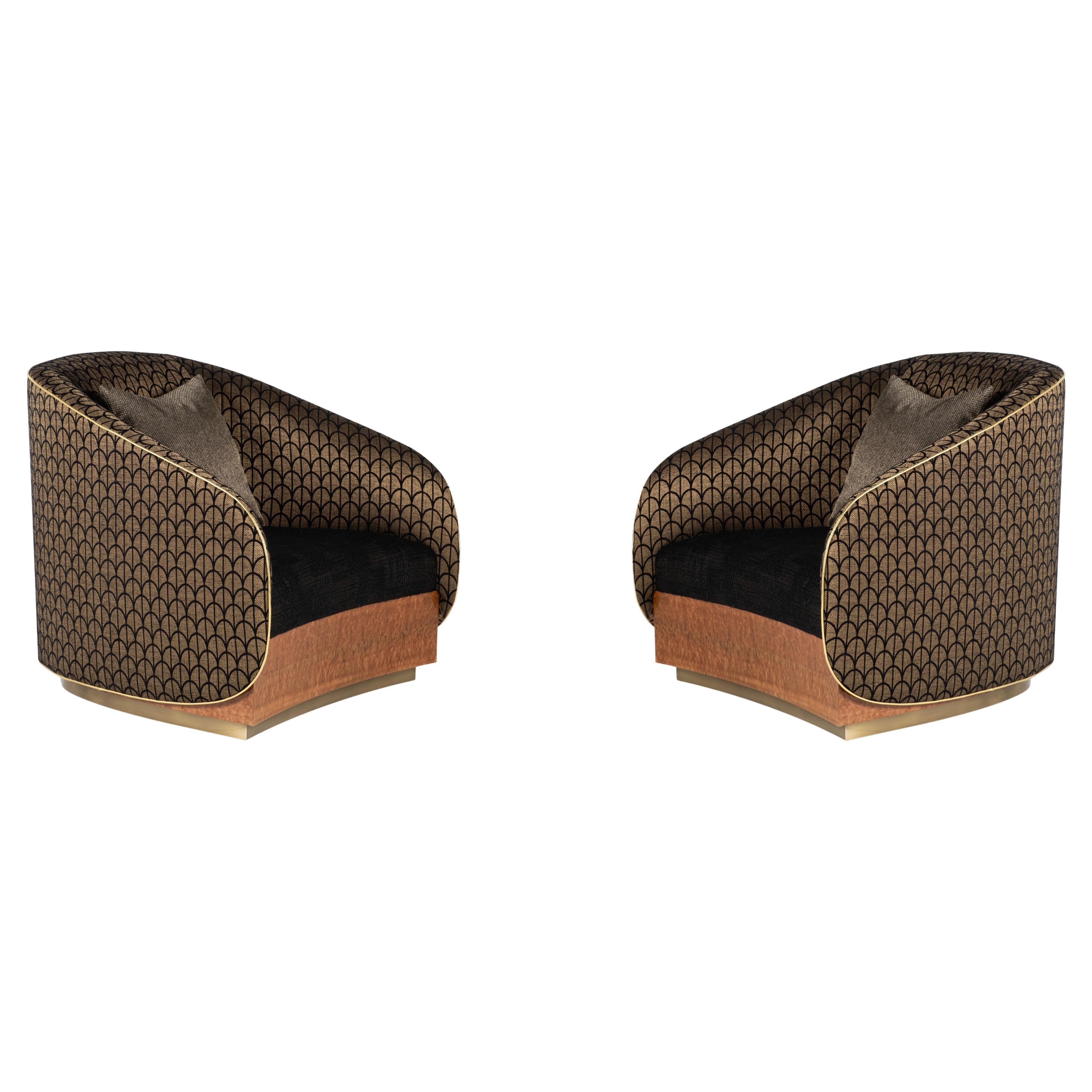 Art Deco Ensemble de 2 fauteuils Halden dans le style des années 1930 Fait à la main par Greenapple en vente