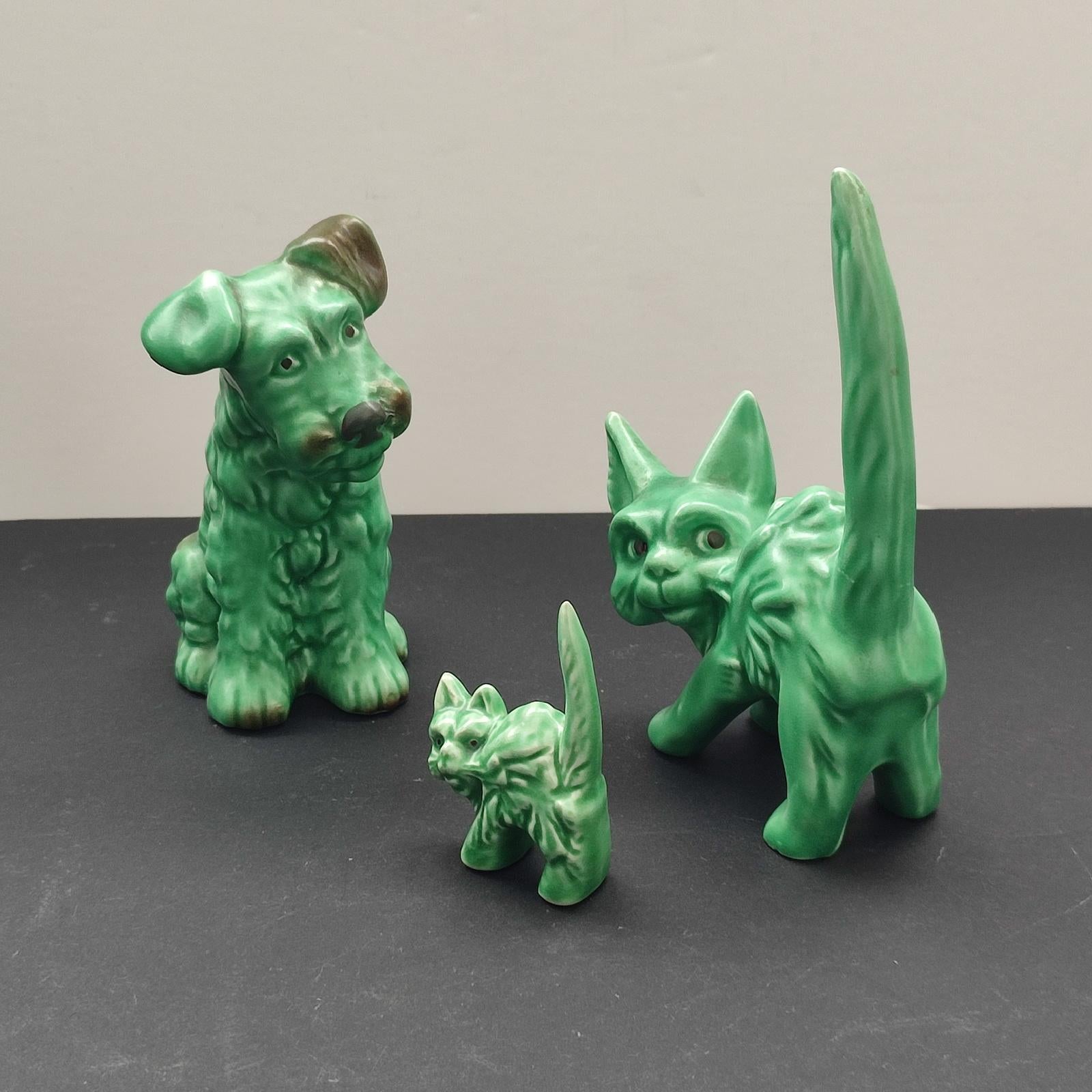 English Art Deco Set of 3 Collectible Green Ceramic Figurines, England, 1930s For Sale