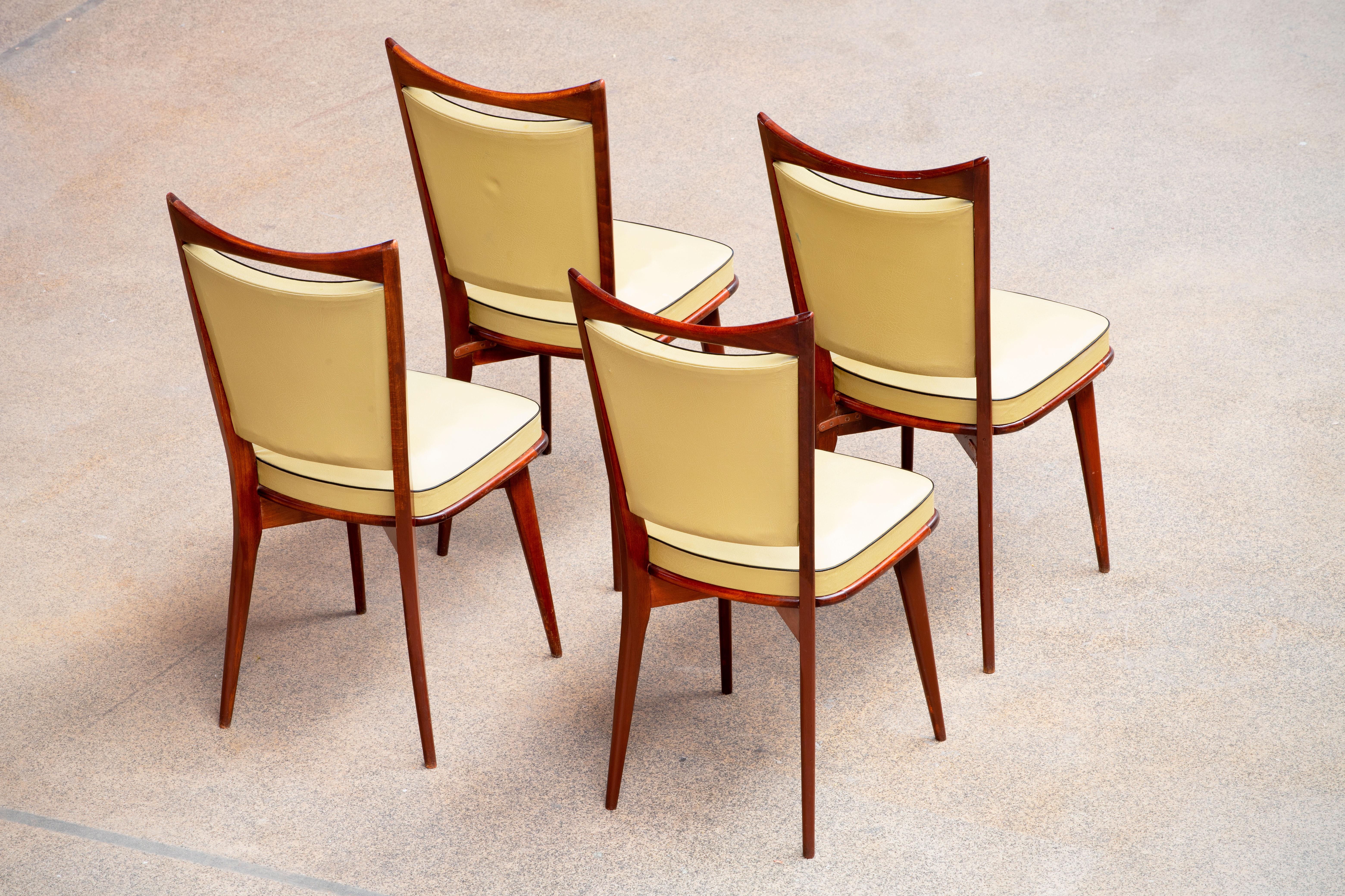 Mid-20th Century Art Deco Set of 4 Chairs, France, 1940 For Sale