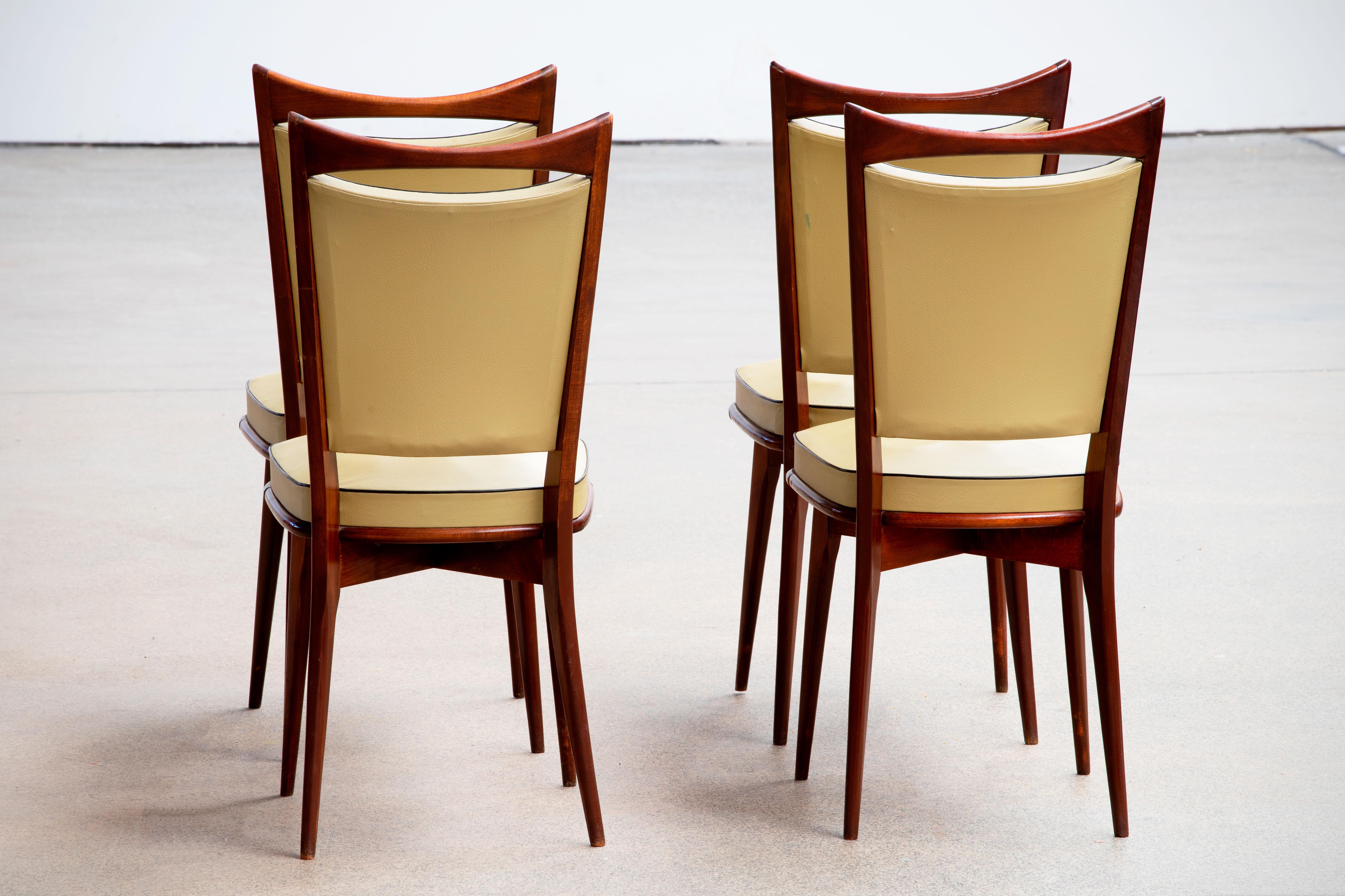 Mahogany Art Deco Set of 4 Chairs, France, 1940 For Sale