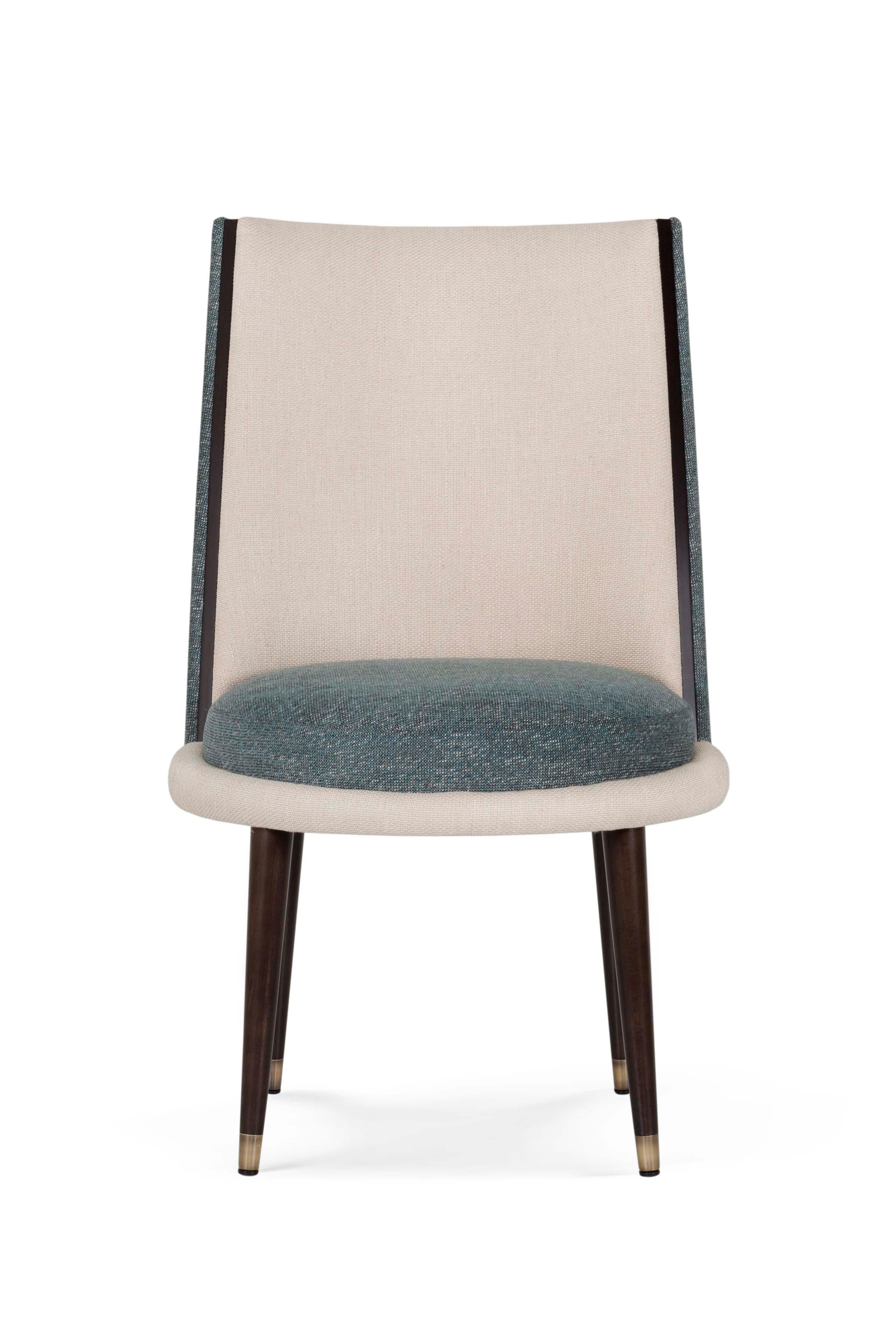 Art Deco Set of 4 De Castro Dining Chairs, Brass, Oak Cotton, Brass, Greenapple In New Condition For Sale In Lisboa, PT
