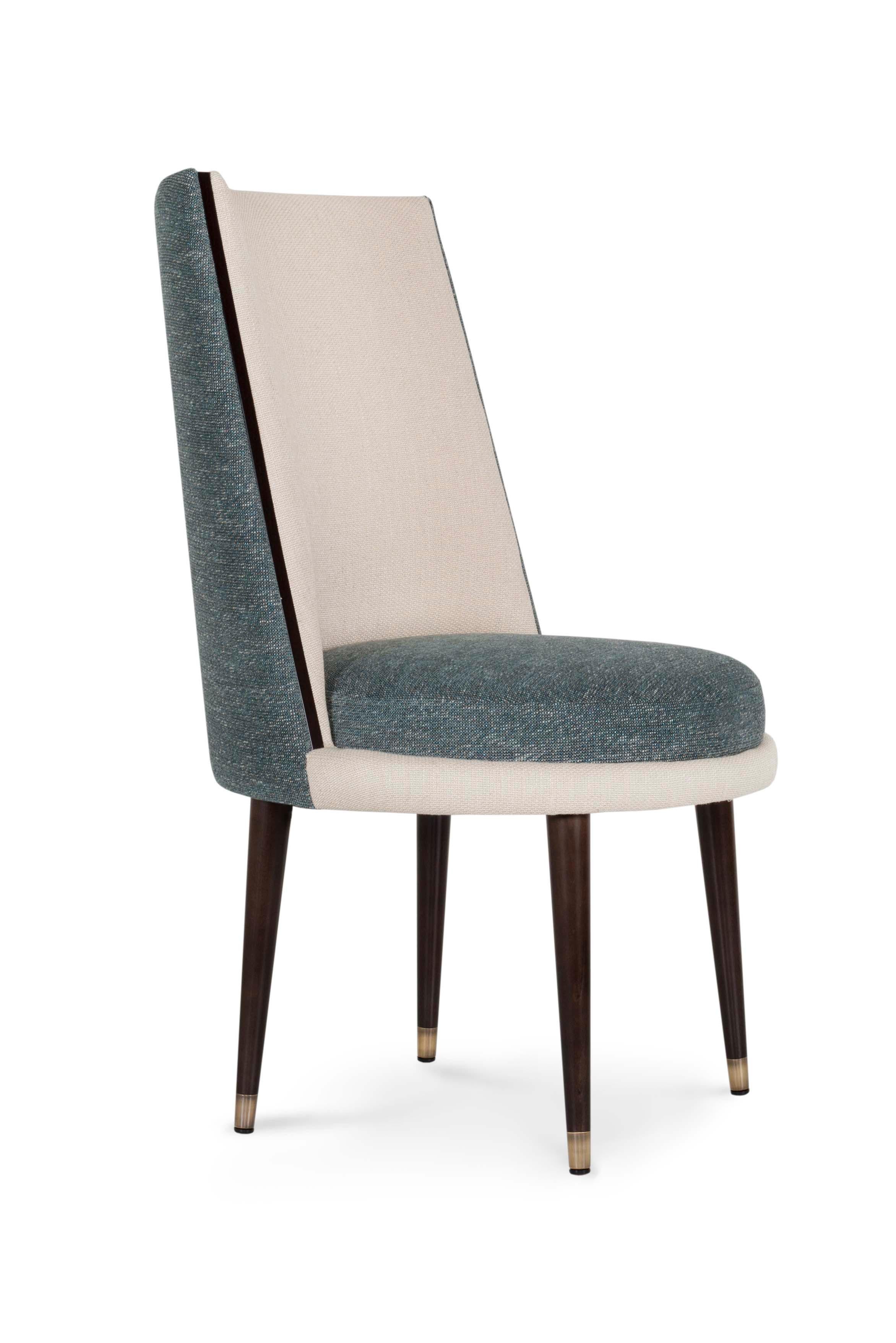 Contemporary Art Deco Set of 4 De Castro Dining Chairs, Brass, Oak Cotton, Brass, Greenapple For Sale
