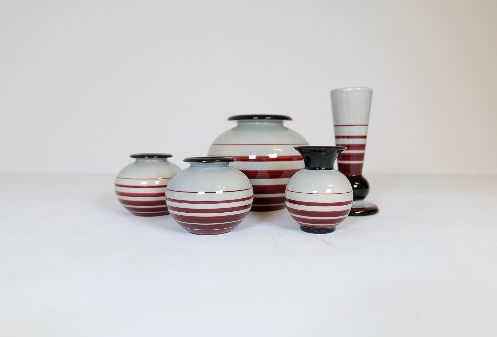 Mid-20th Century Art Deco Set of 5 Decorative Ceramic Pieces Rörstrand Sweden 1940s
