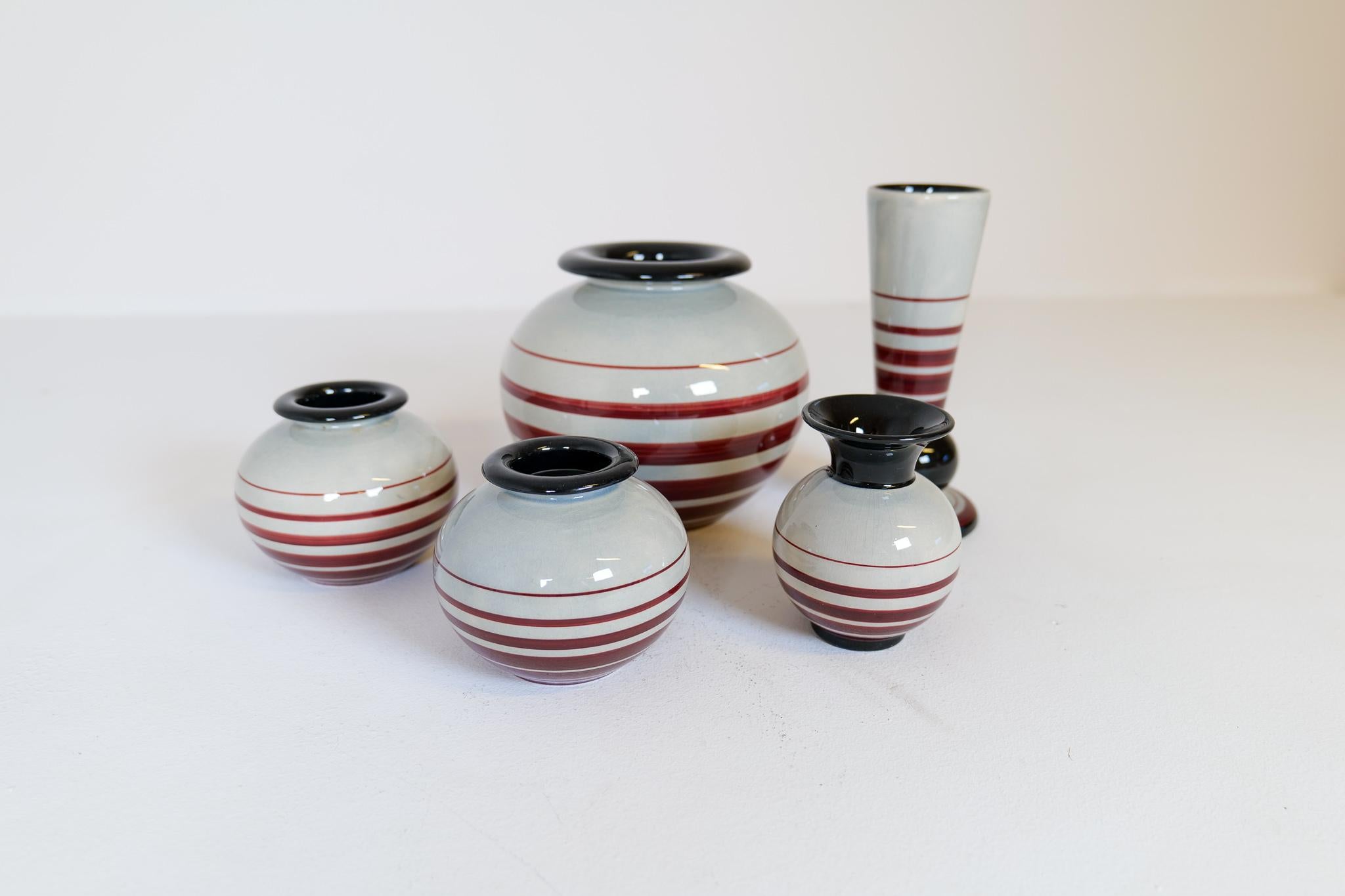 Art Deco Set of 5 Decorative Ceramic Pieces Rörstrand Sweden 1940s 1