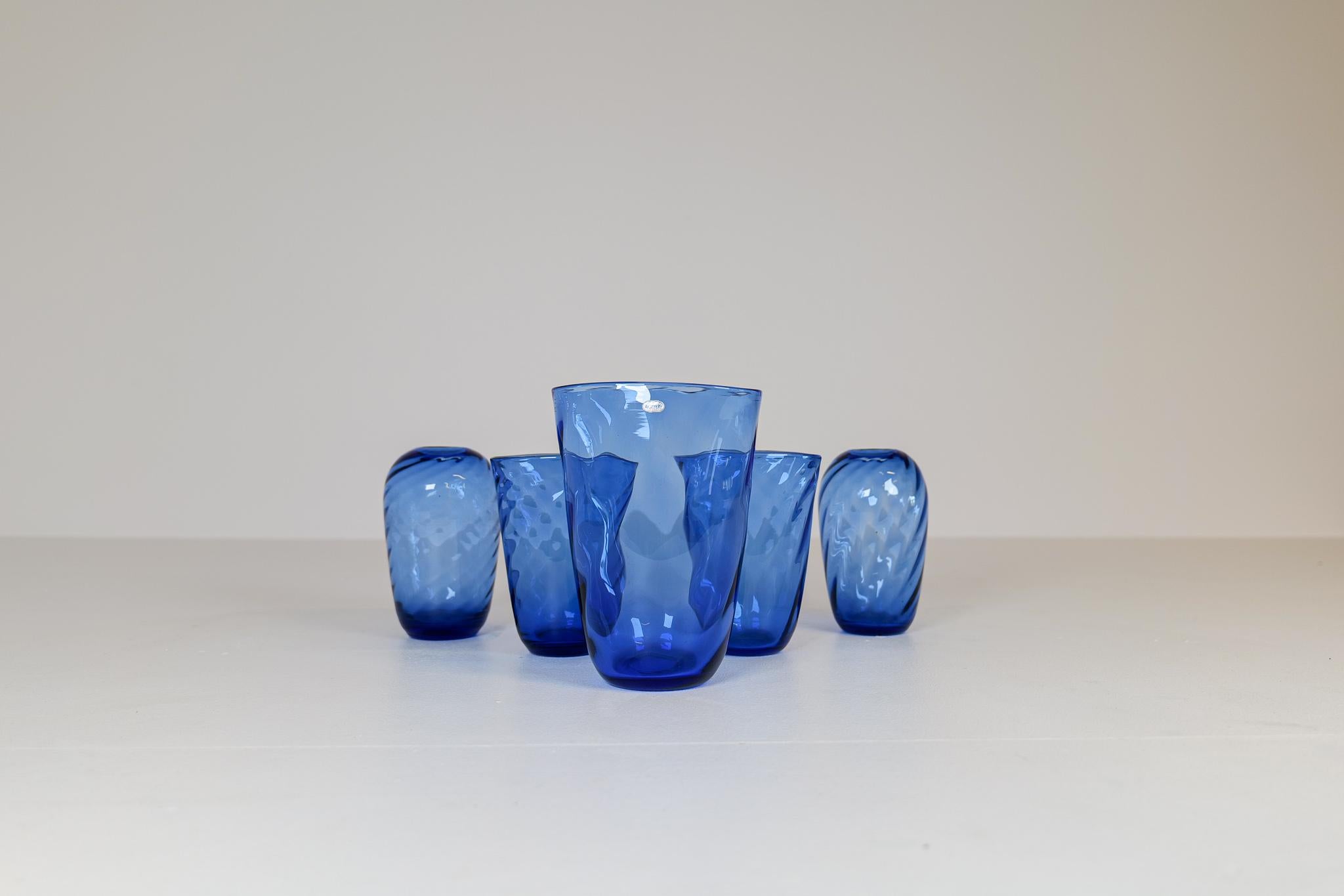 Swedish Art Deco Set of 5 Glass Vases Reijmyre, Sweden, 1940s