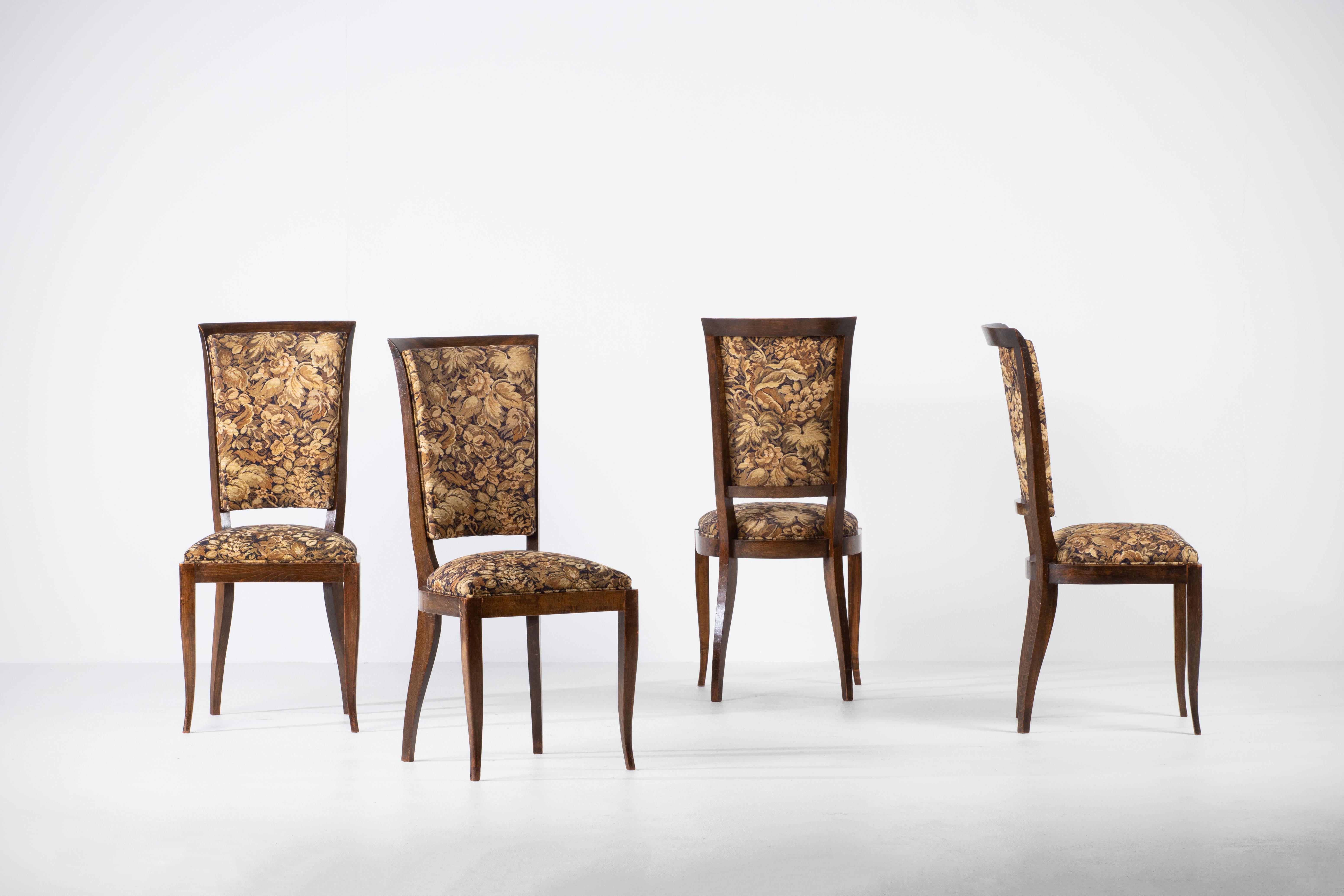 French Art Deco Set of 4 Chairs, Charles Dudouyt, France, 1940 For Sale