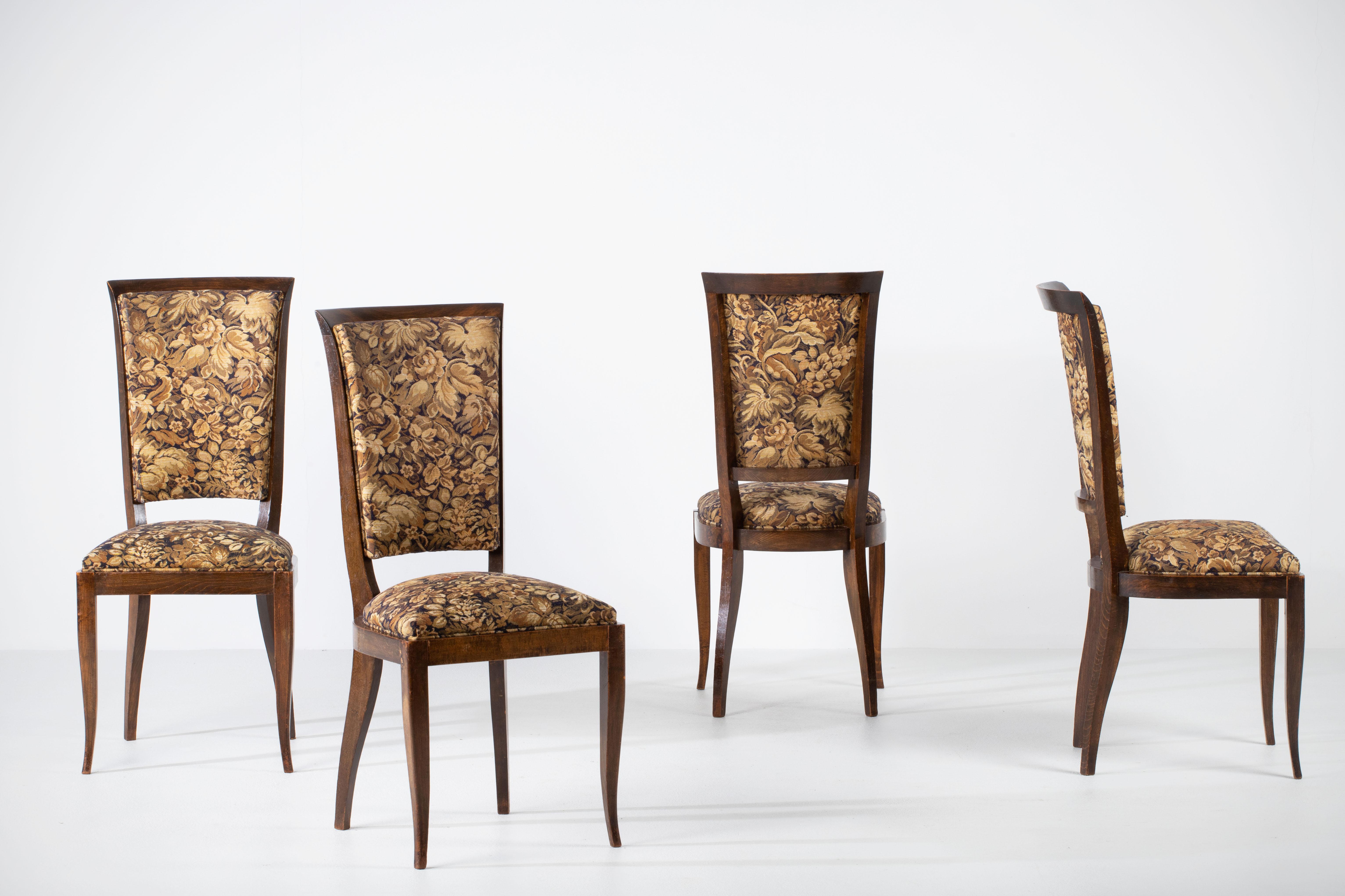 Art Deco Set of 4 Chairs, Charles Dudouyt, France, 1940 In Good Condition For Sale In Wiesbaden, DE