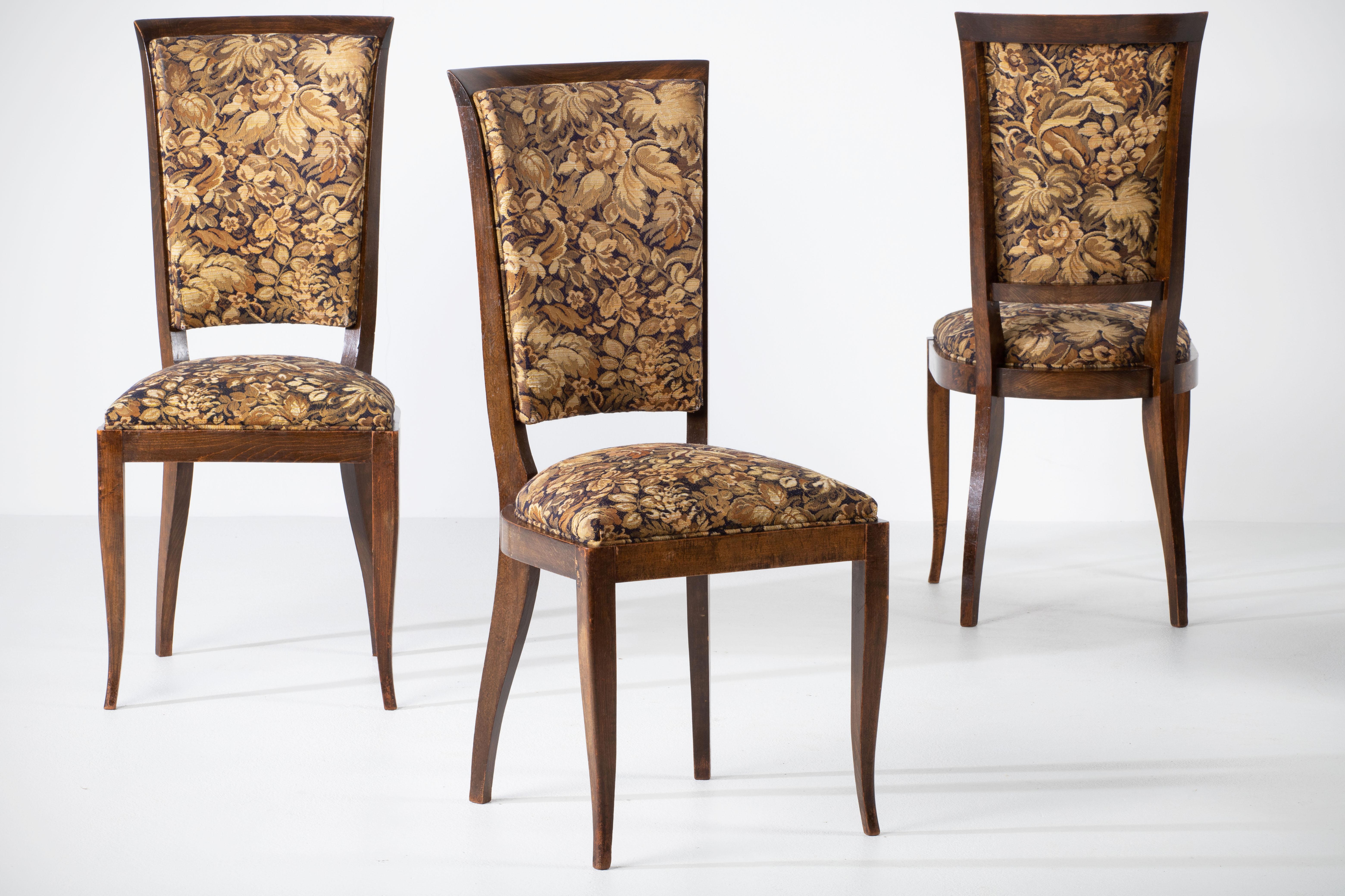 Brass Art Deco Set of 4 Chairs, Charles Dudouyt, France, 1940 For Sale