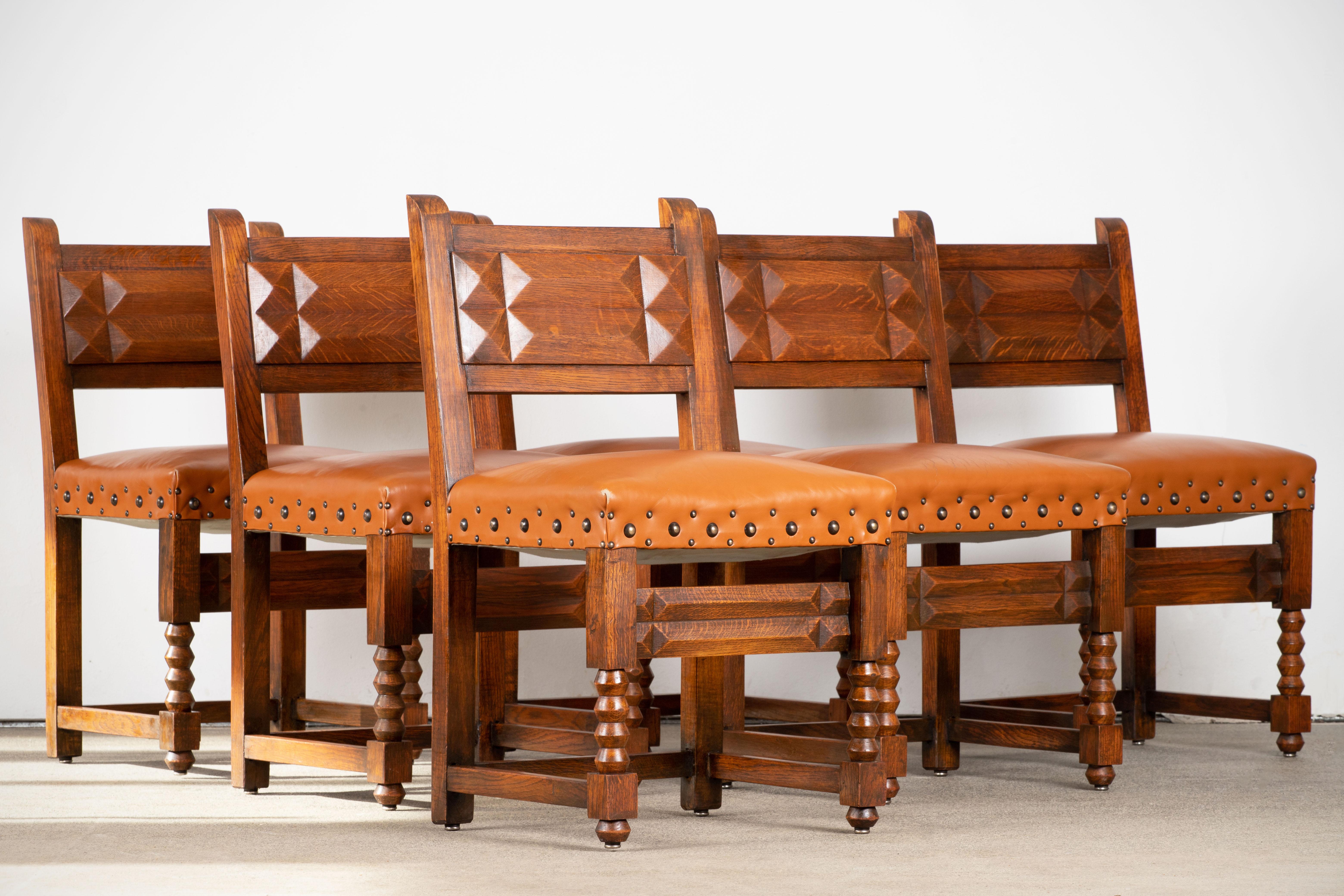 Art Deco Set of 6 Chairs, Dudouyt, France, 1940 For Sale 7