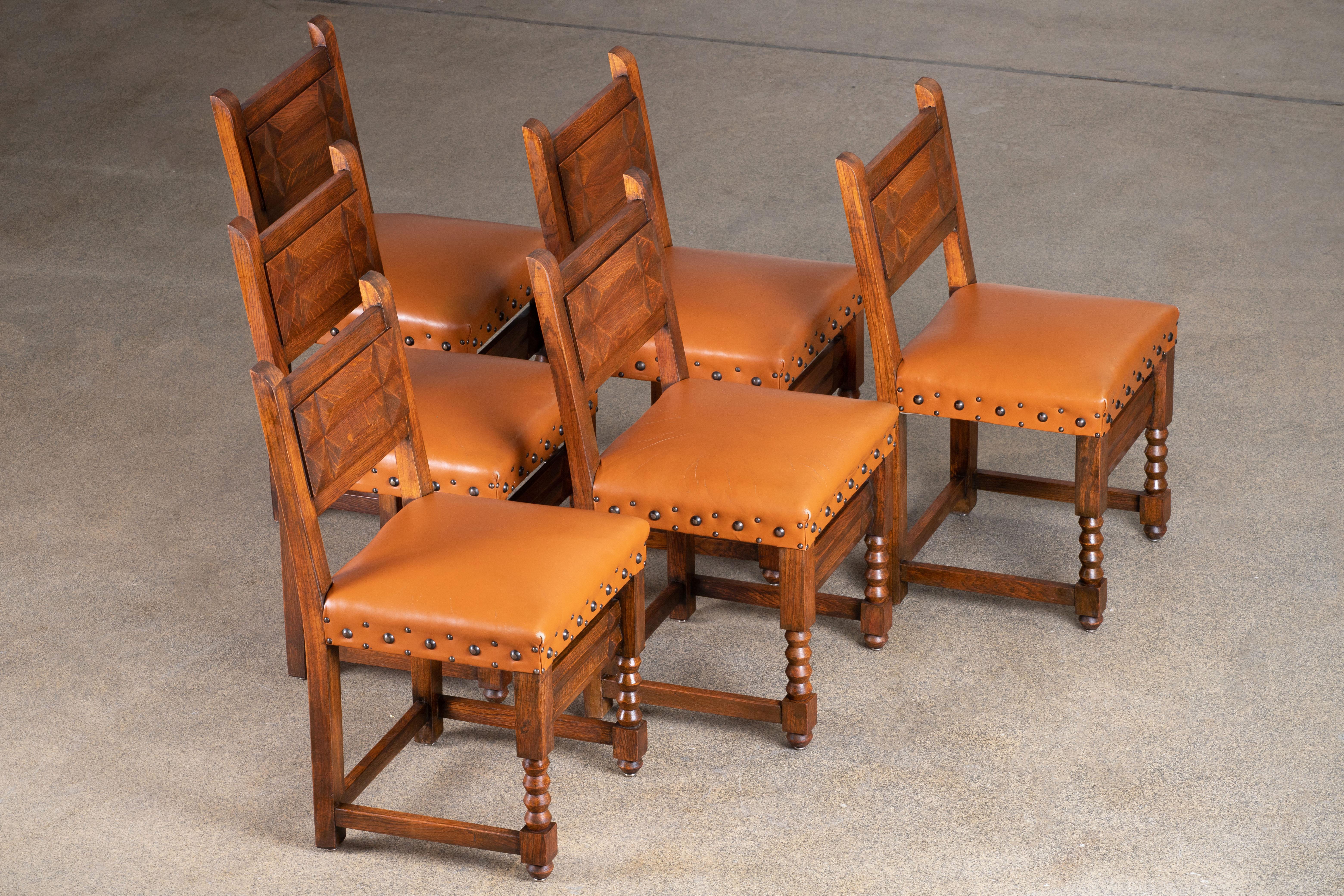 Art Deco Set of 6 Chairs, Dudouyt, France, 1940 For Sale 14