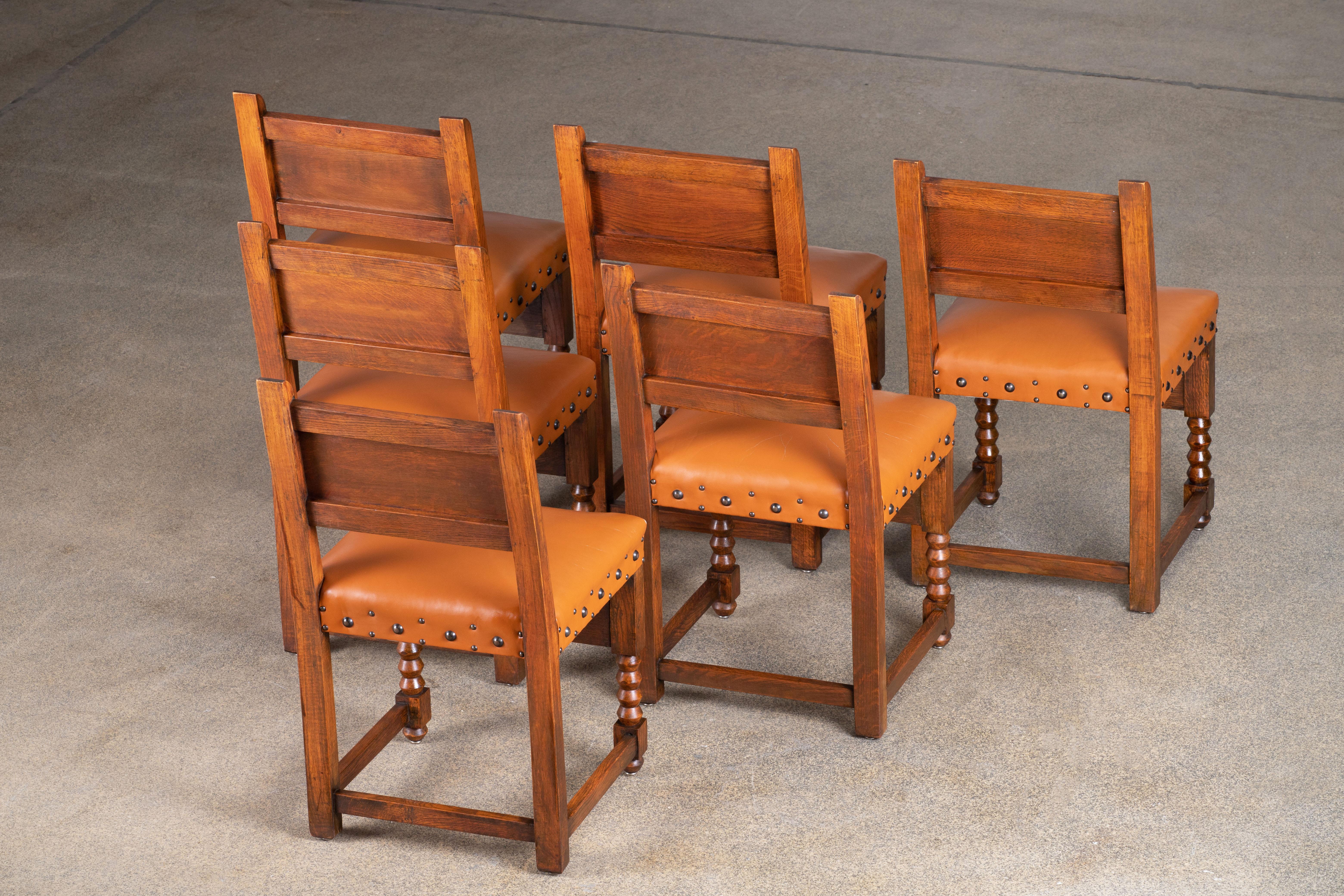 French Art Deco Set of 6 Chairs, Dudouyt, France, 1940 For Sale