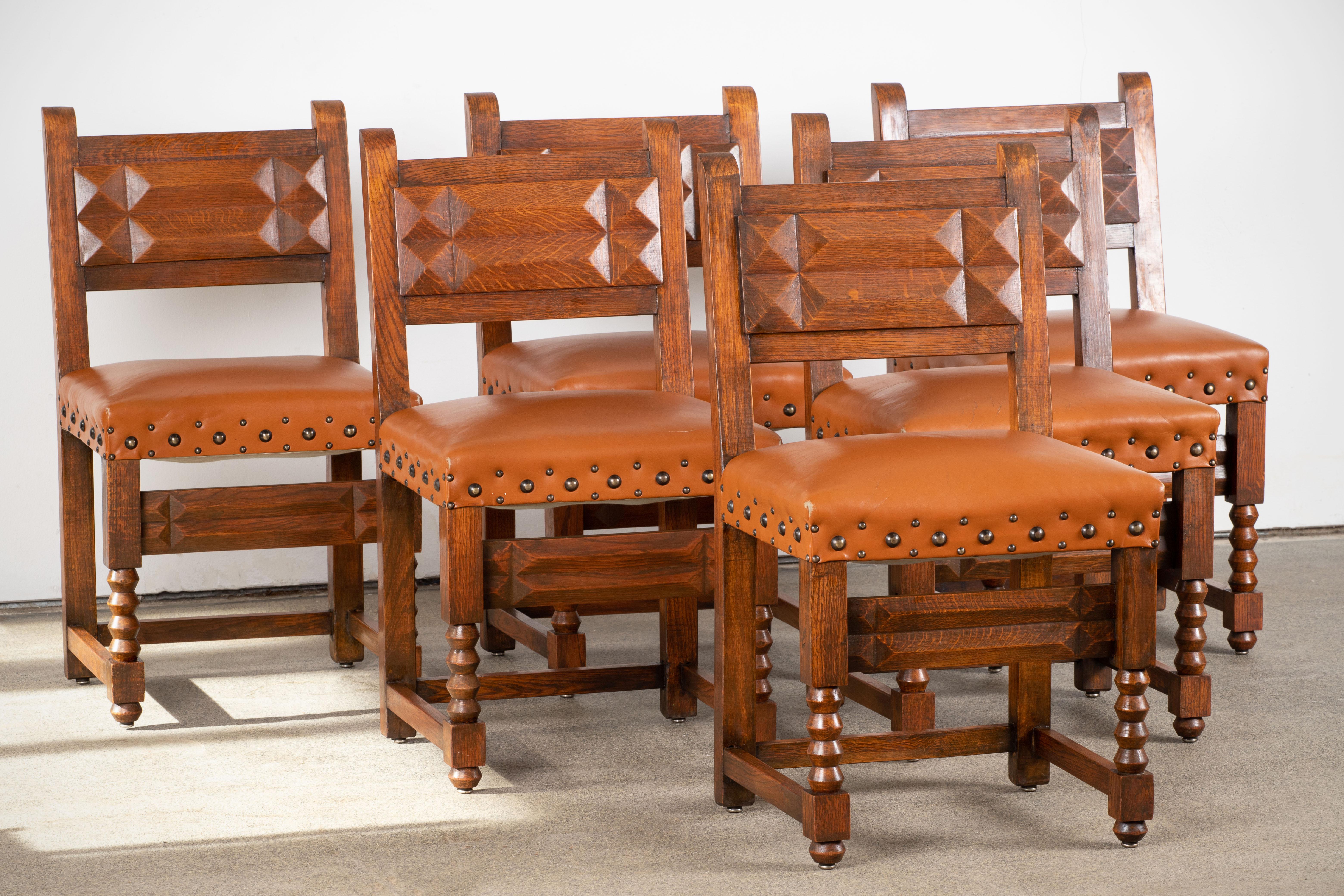 Art Deco Set of 6 Chairs, Dudouyt, France, 1940 For Sale 1