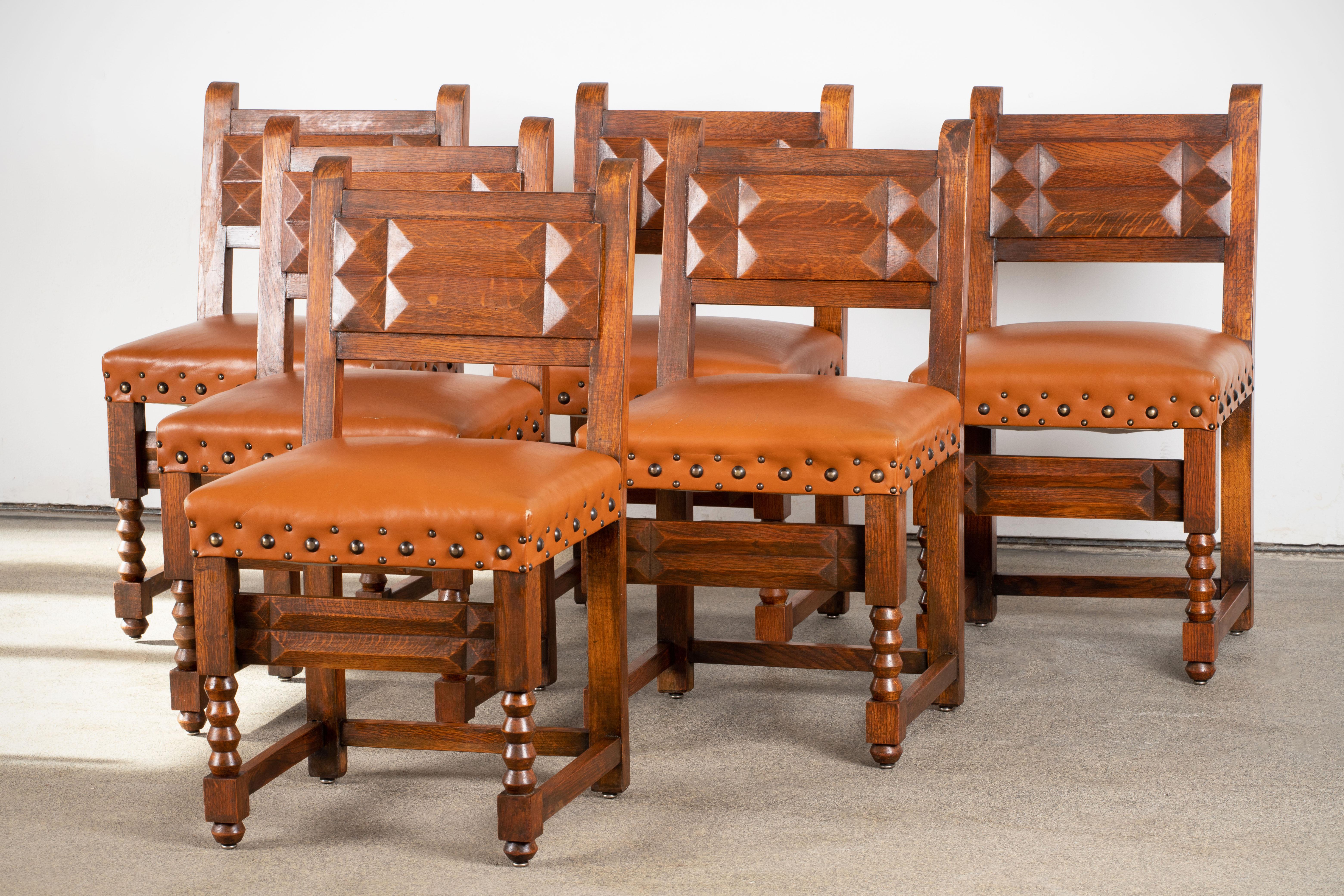 Art Deco Set of 6 Chairs, Dudouyt, France, 1940 For Sale 2