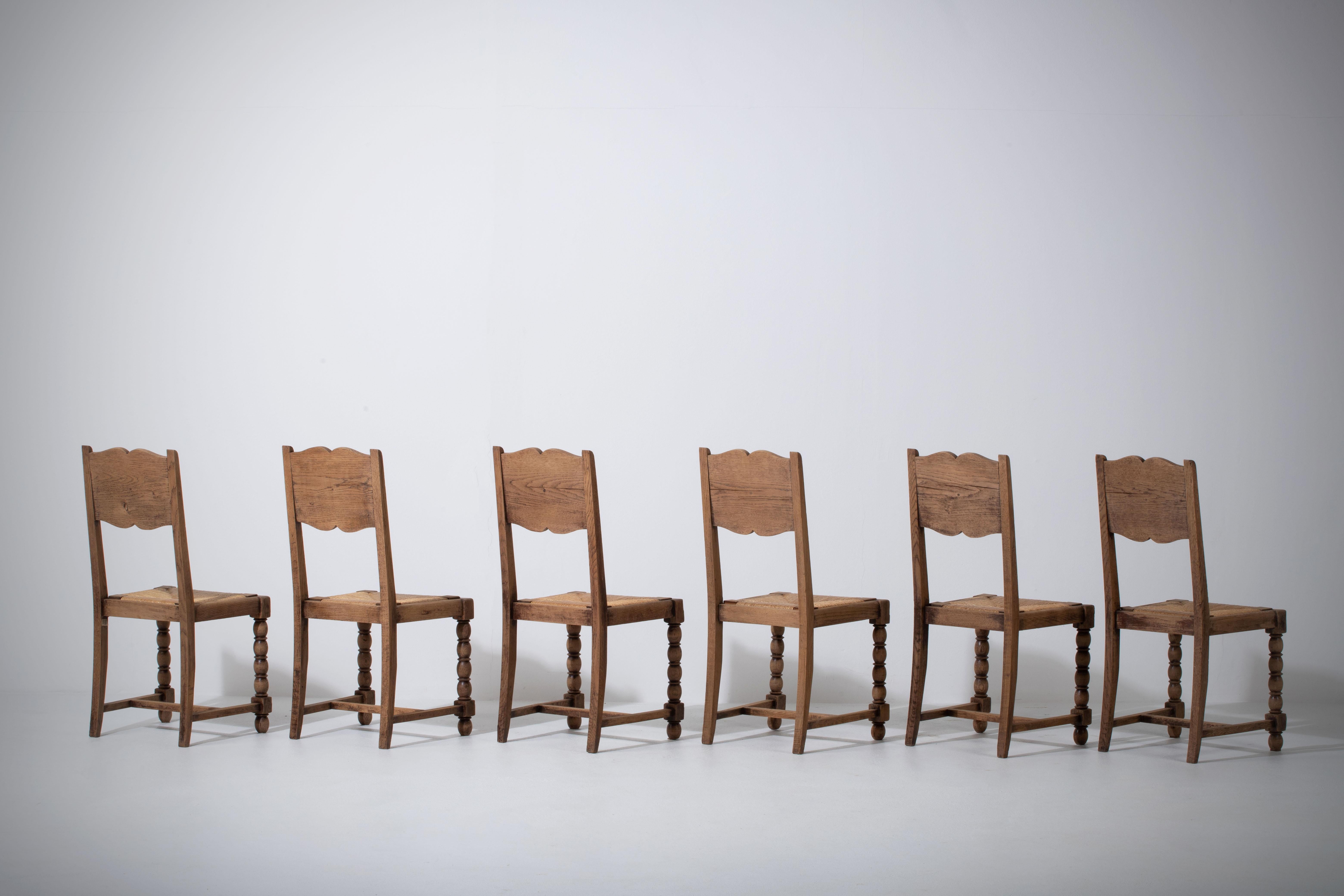 Art Deco Set of 6 Chairs, Dudouyt Insp, France, 1940 For Sale 2