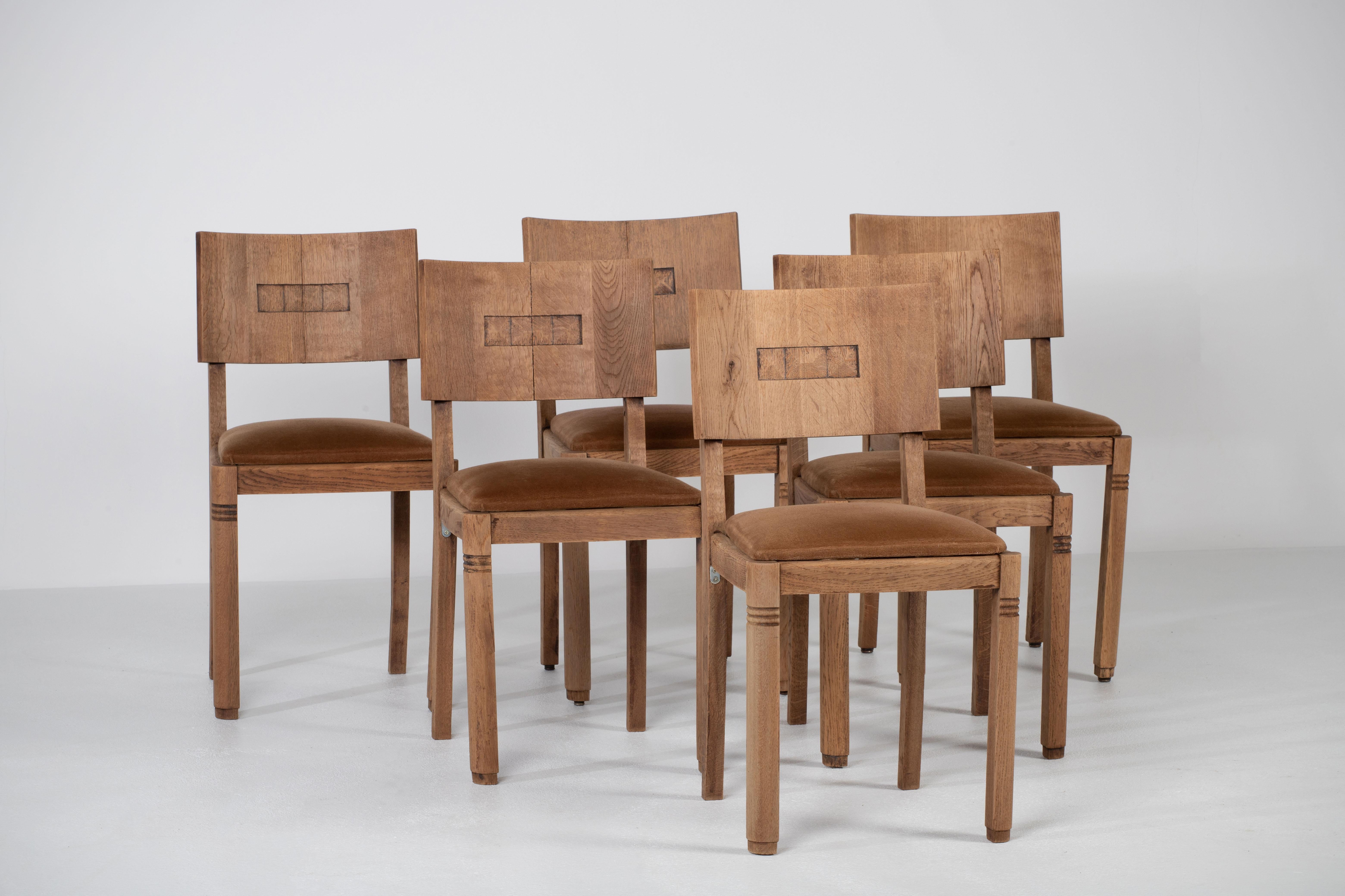 Art Deco Set of 6 Chairs, Dudouyt Insp, France, 1940 For Sale 5