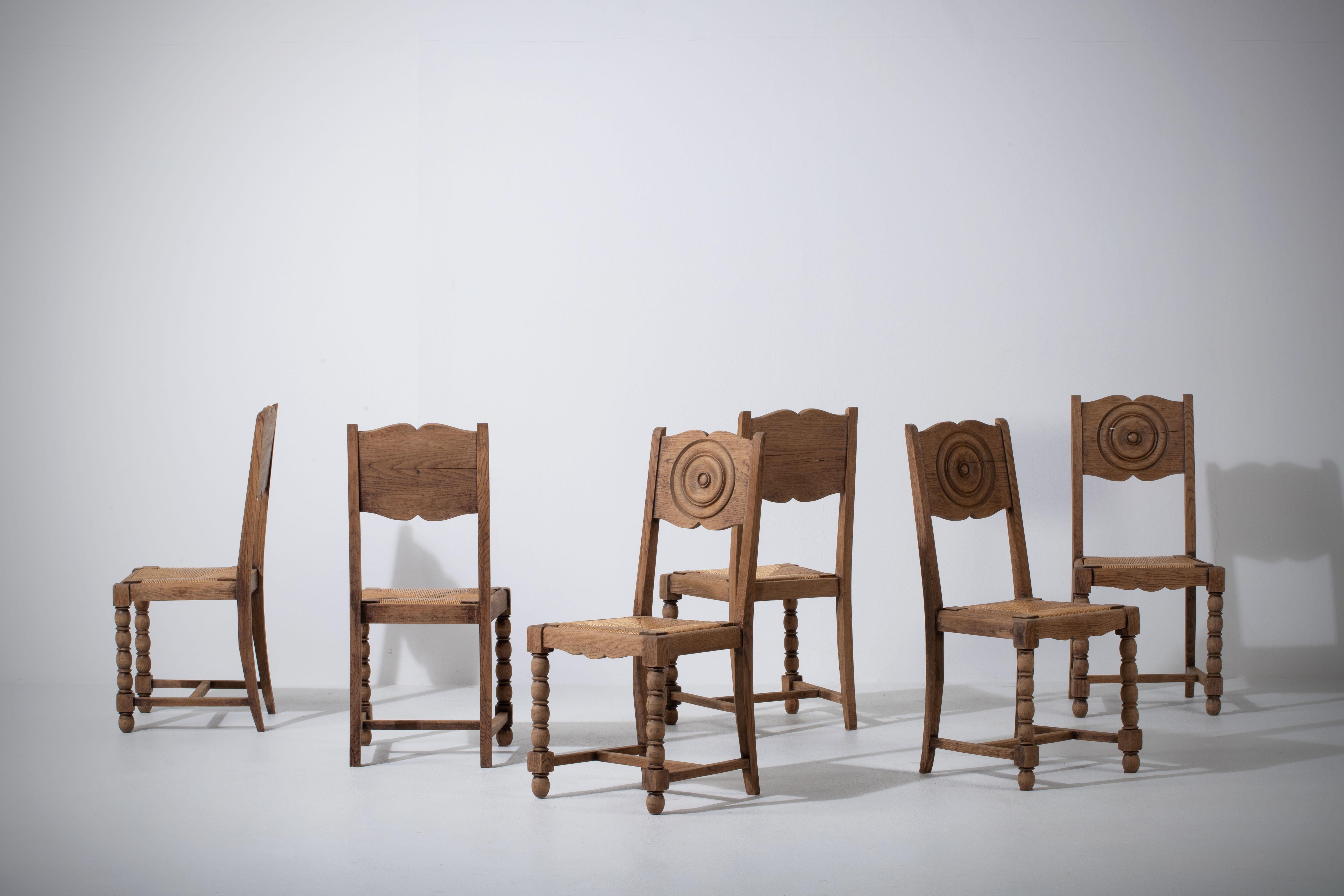 Art Deco Set of 6 Chairs, Dudouyt Insp, France, 1940 For Sale 9