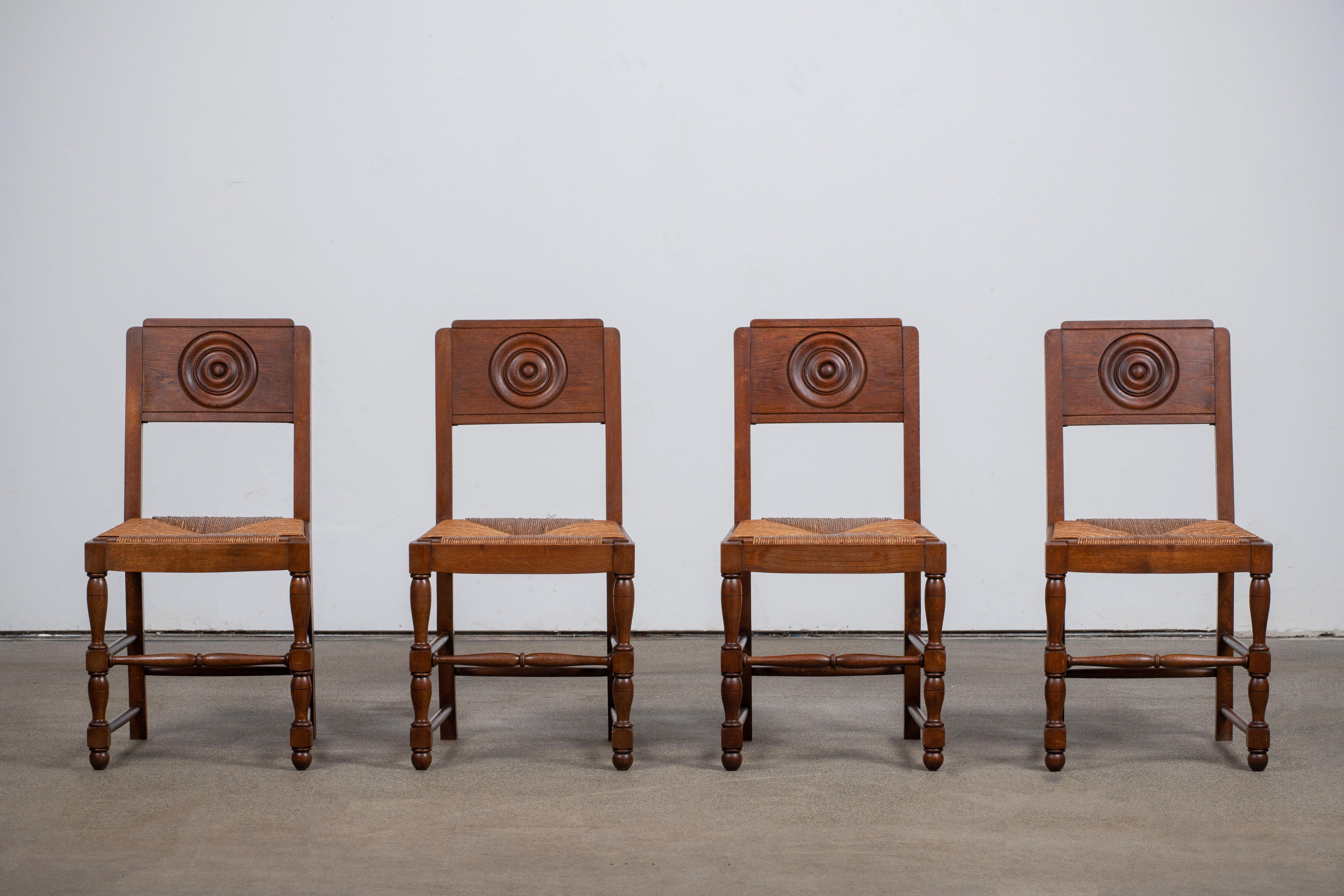 French Art Deco Set of 6 Chairs, Dudouyt Insp. France, 1940 For Sale