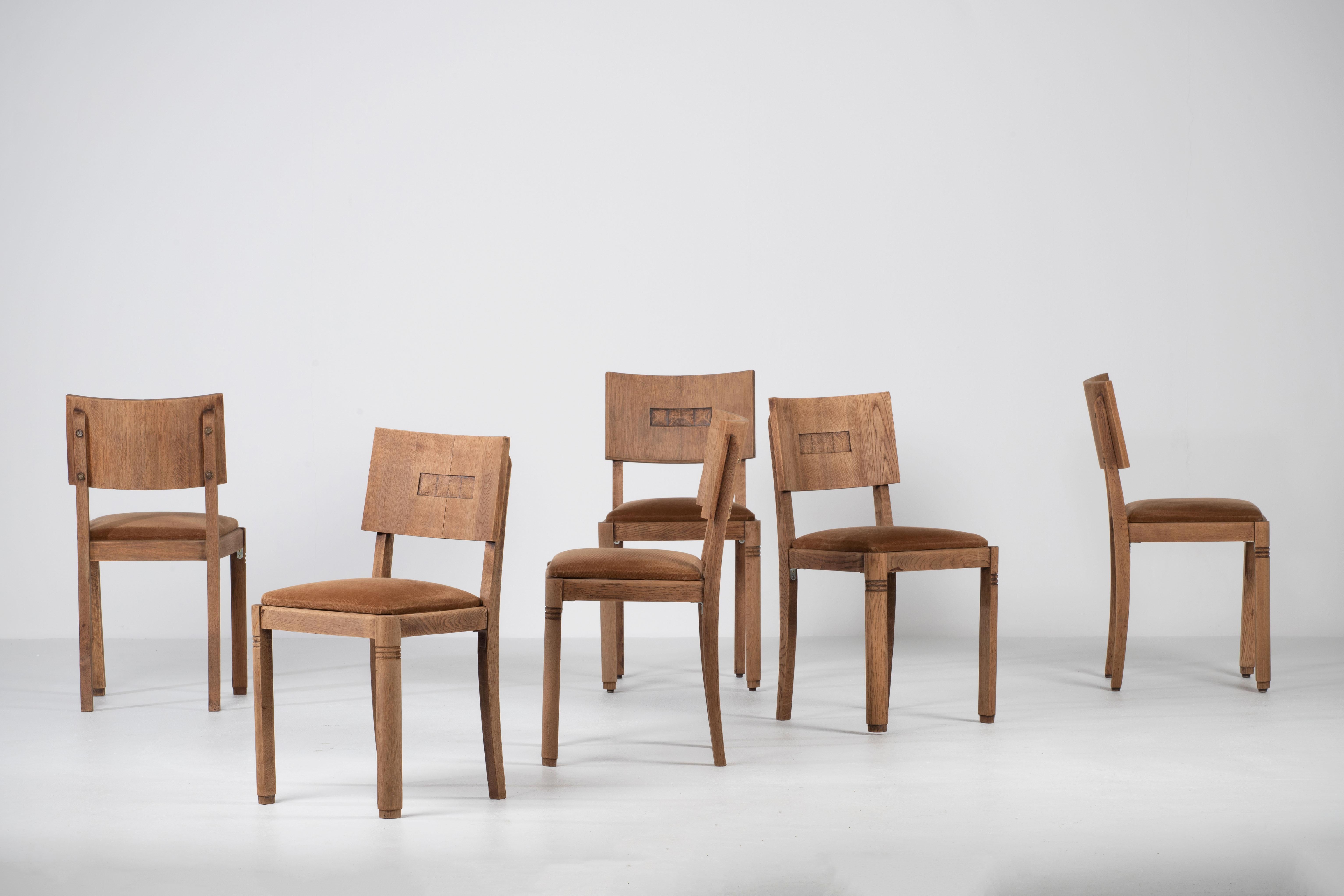 Art Deco Set of 6 Chairs, Dudouyt Insp, France, 1940 In Fair Condition In Wiesbaden, DE