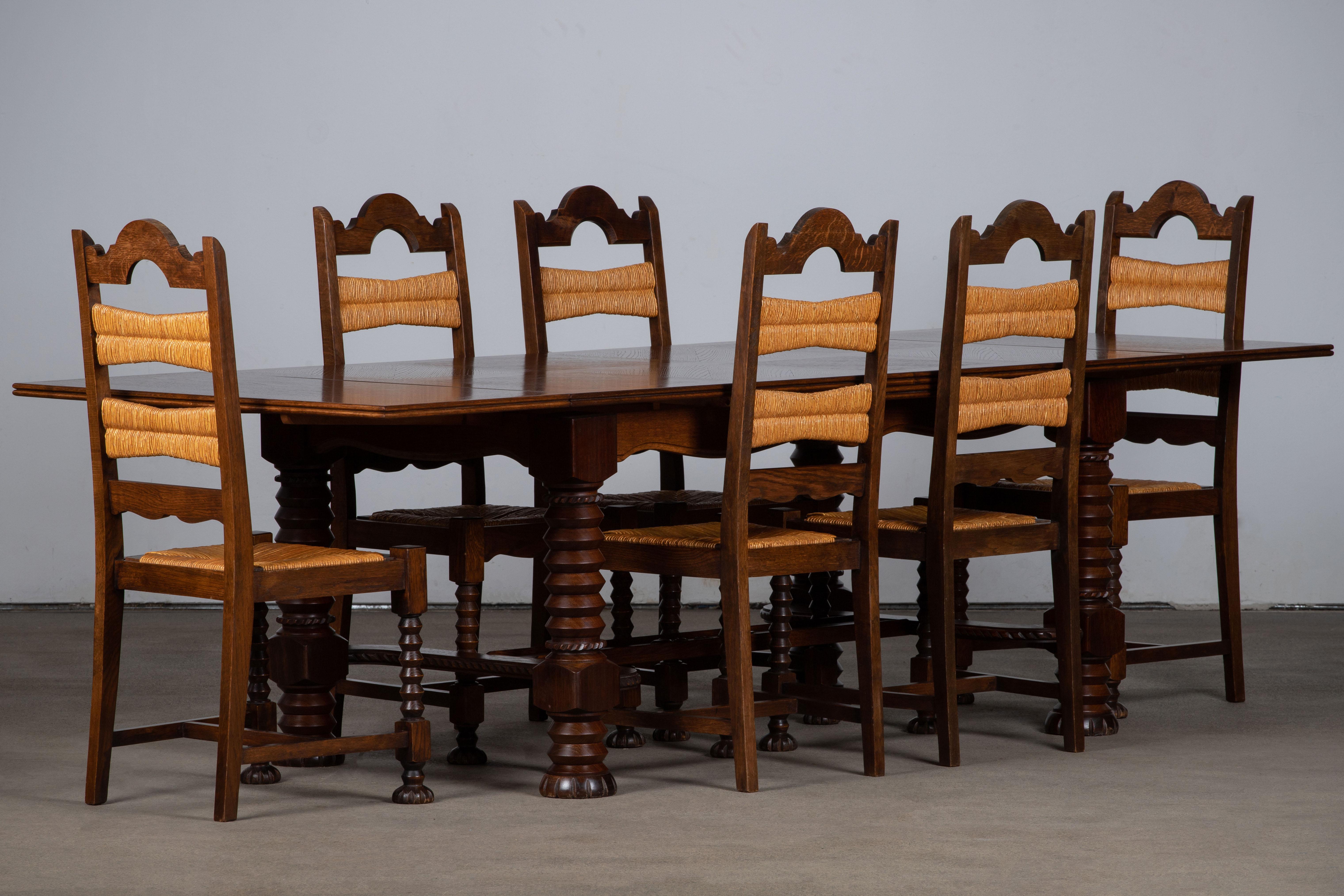 Art Deco Set of 6 Chairs, Dudouyt Insp, France, 1940 In Good Condition For Sale In Wiesbaden, DE