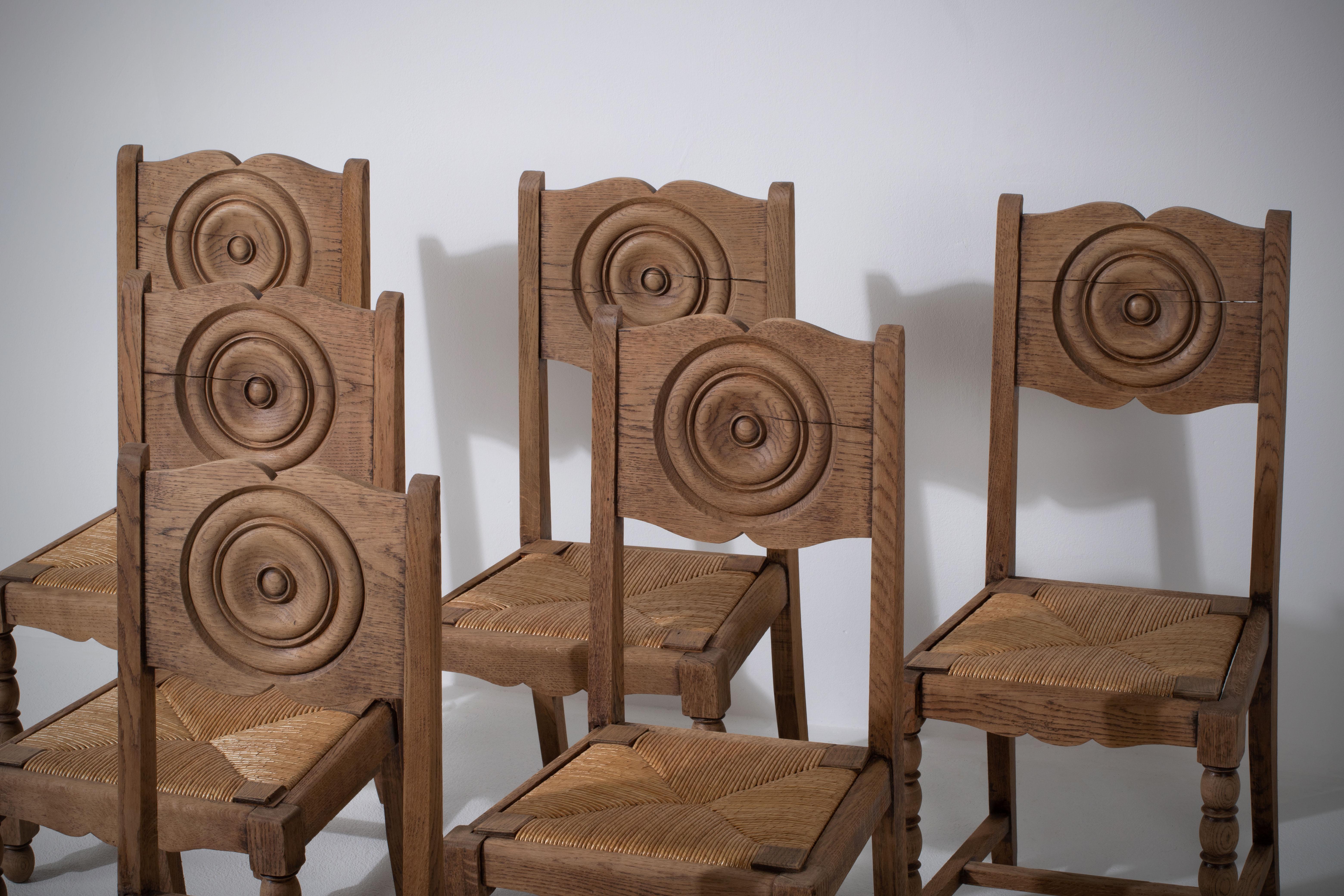 French Art Deco Set of 6 Chairs, Dudouyt Insp, France, 1940 For Sale