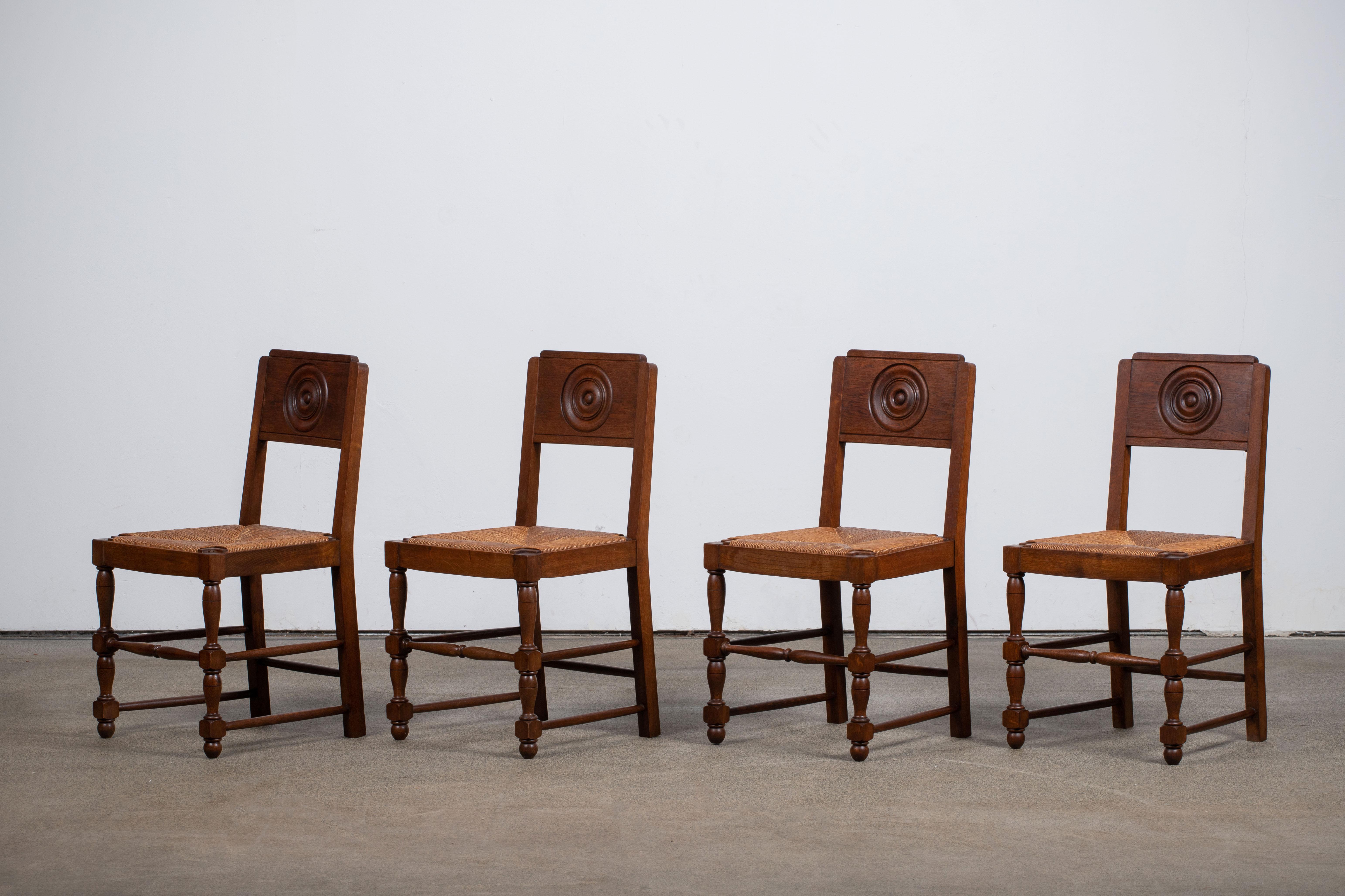 Art Deco Set of 6 Chairs, Dudouyt Insp. France, 1940 For Sale 1
