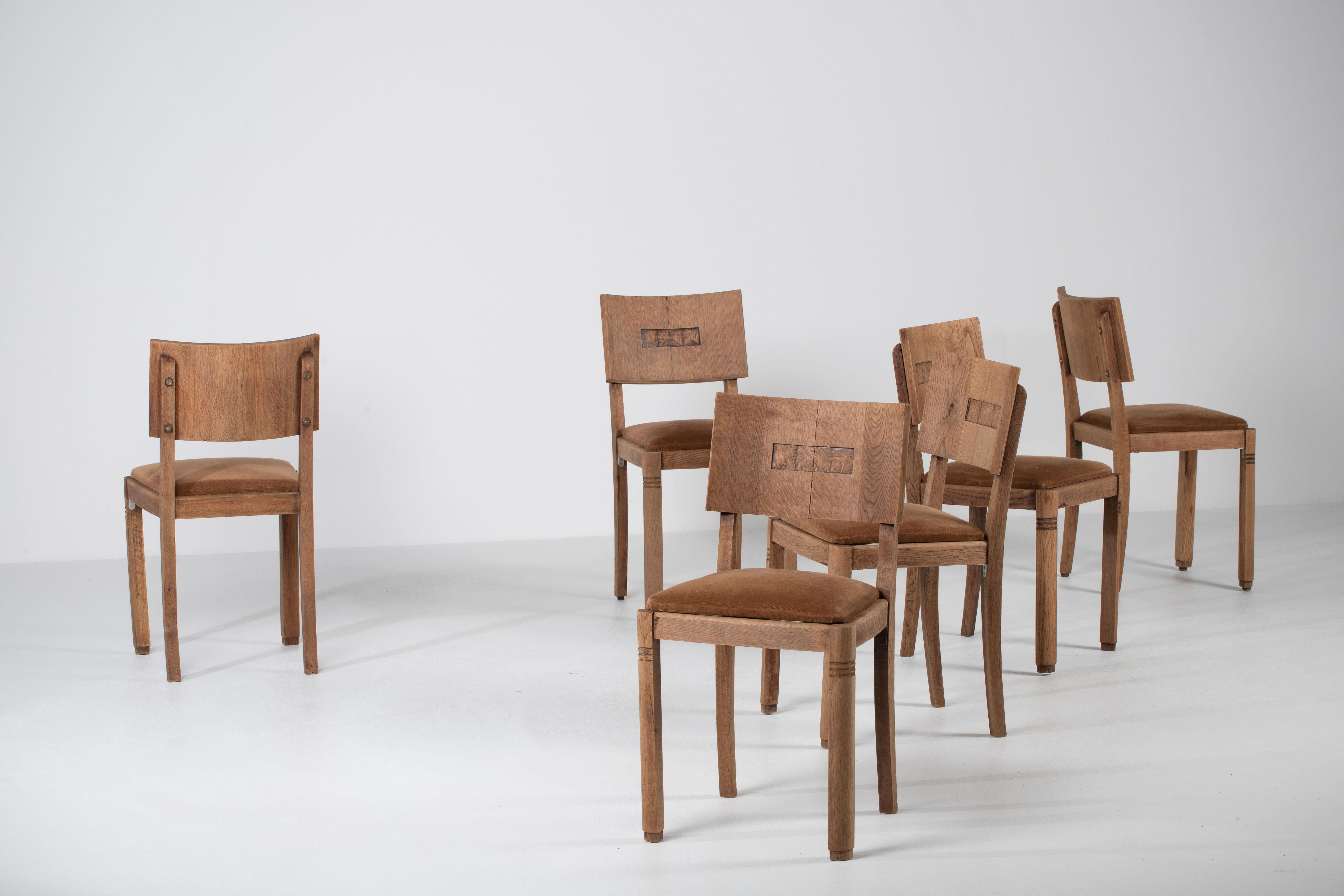 Milieu du XXe siècle Ensemble de 6 chaises Art Déco, Dudouyt Insp, France, 1940