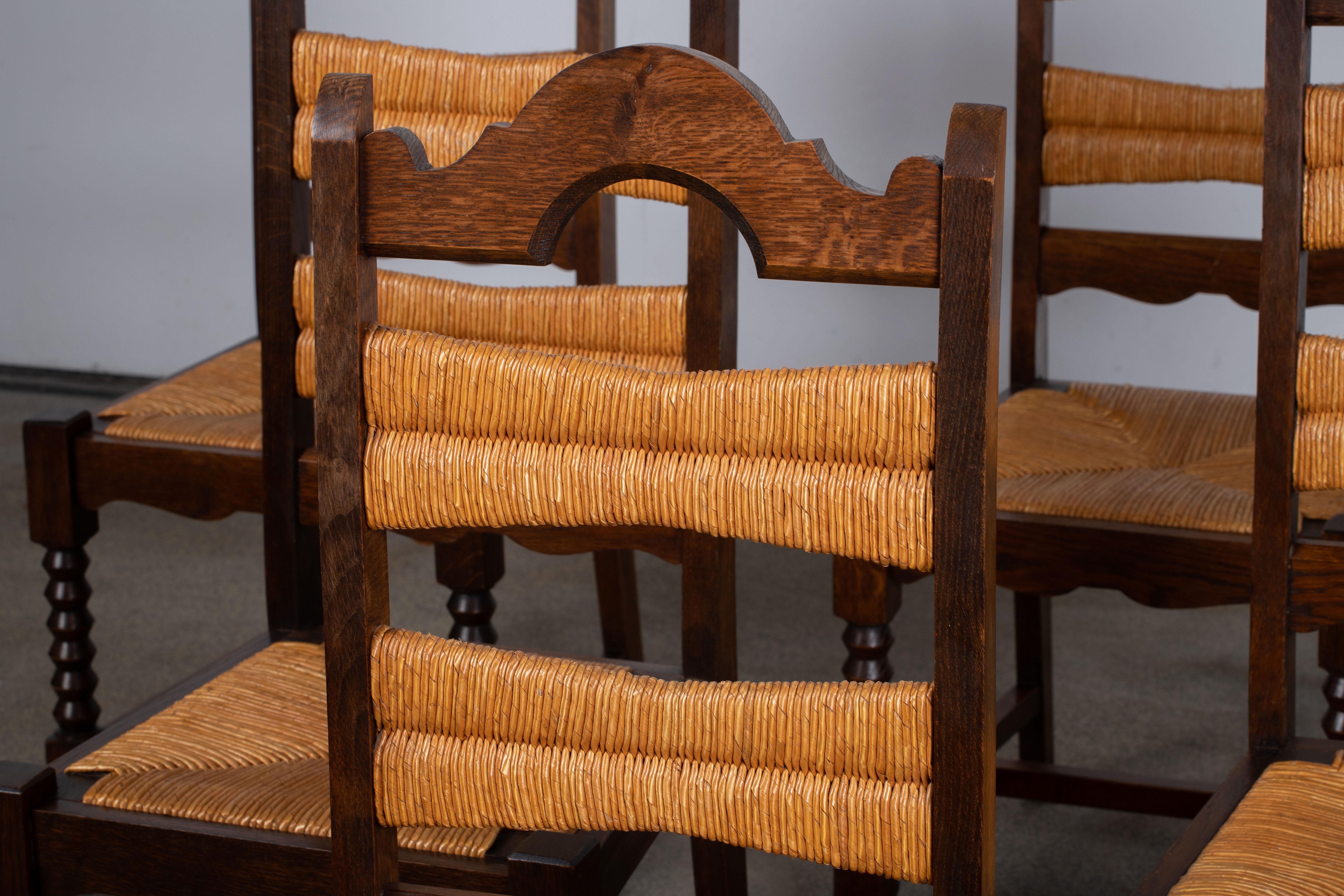 Art Deco Set of 6 Chairs, Dudouyt Insp, France, 1940 For Sale 1