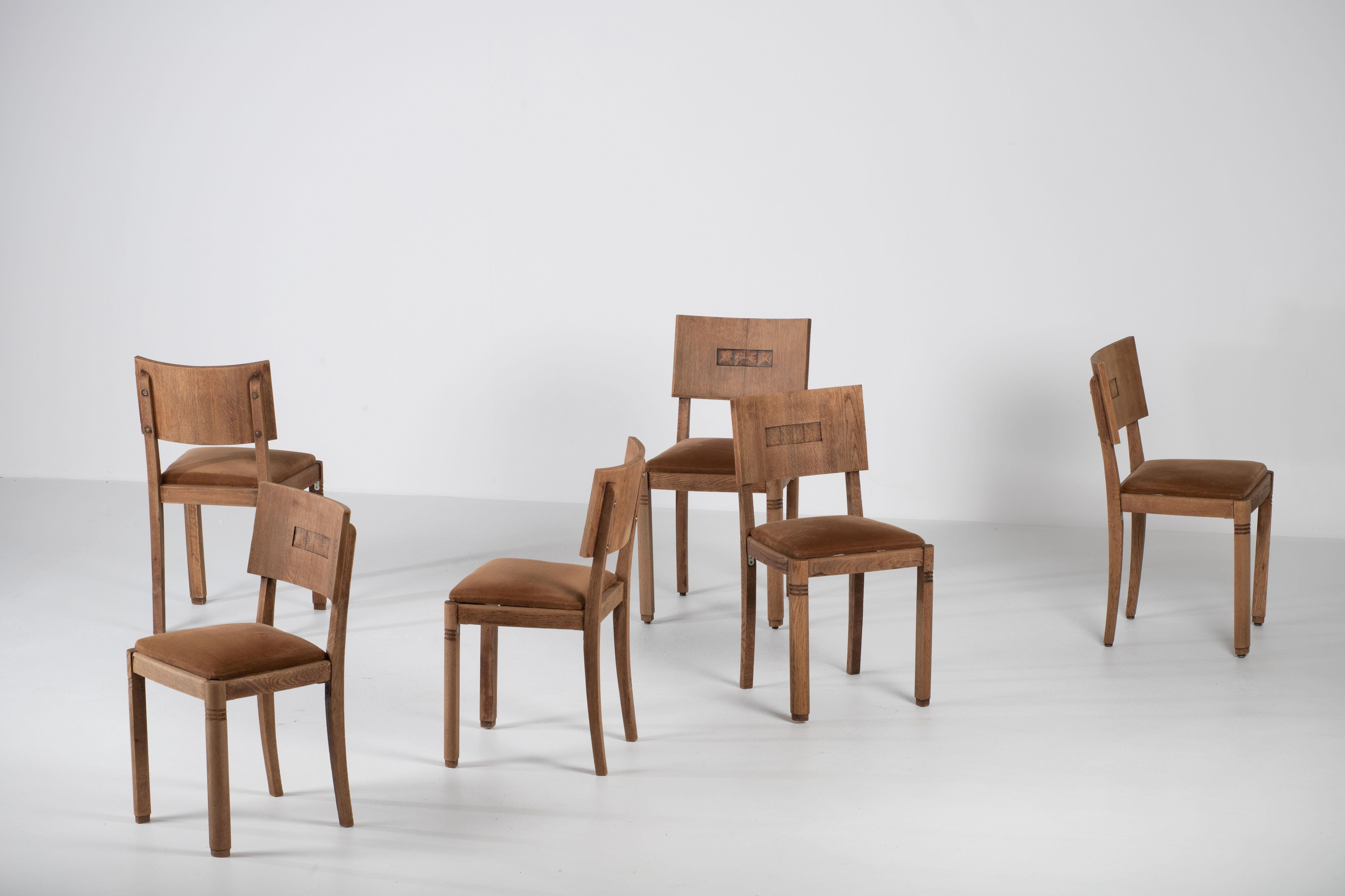 Art Deco Set of 6 Chairs, Dudouyt Insp, France, 1940 3
