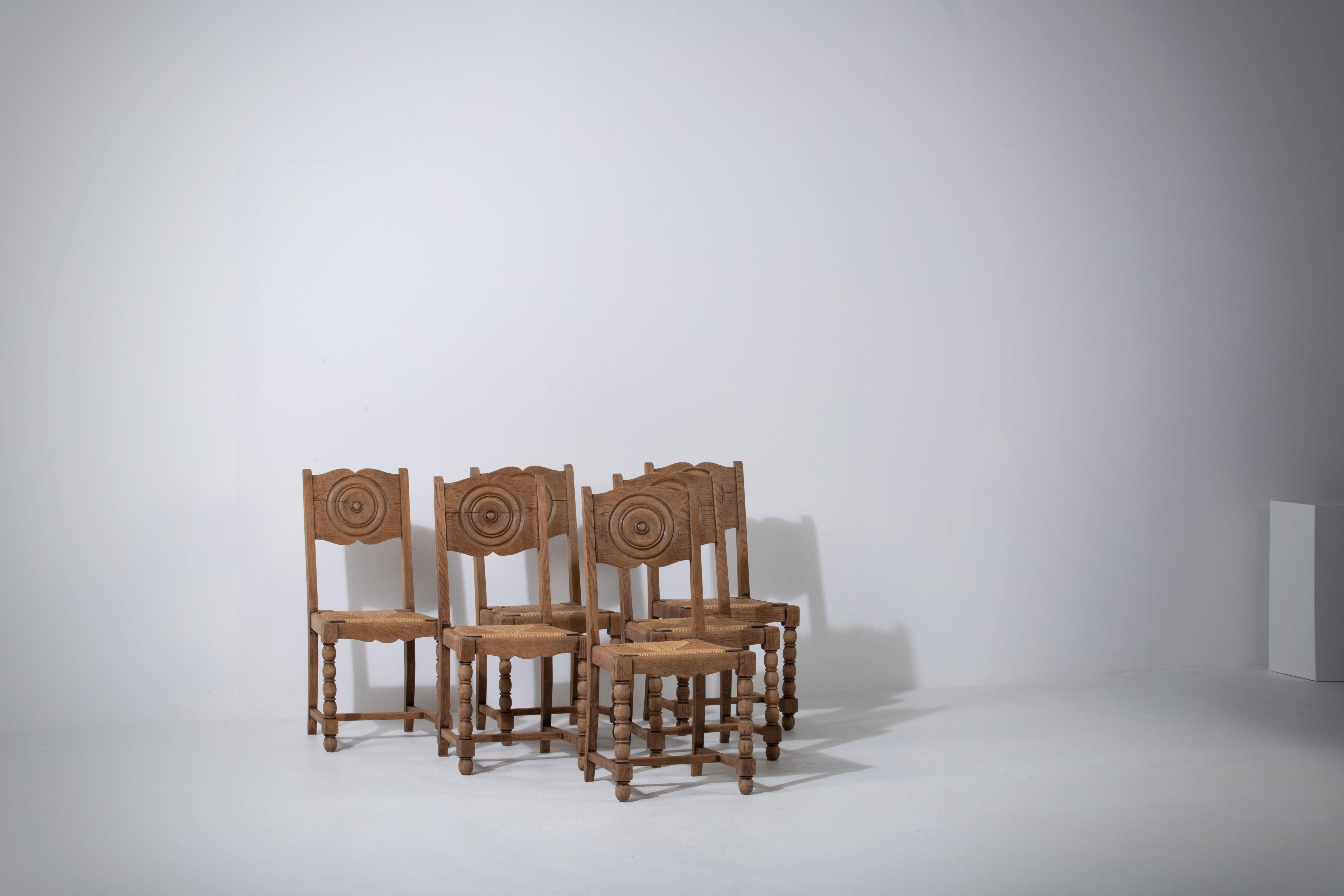 Art Deco Set of 6 Chairs, Dudouyt Insp, France, 1940 For Sale 1