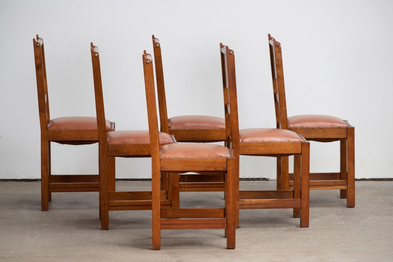 French Art Deco Set of 6 Chairs, France, 1930 For Sale