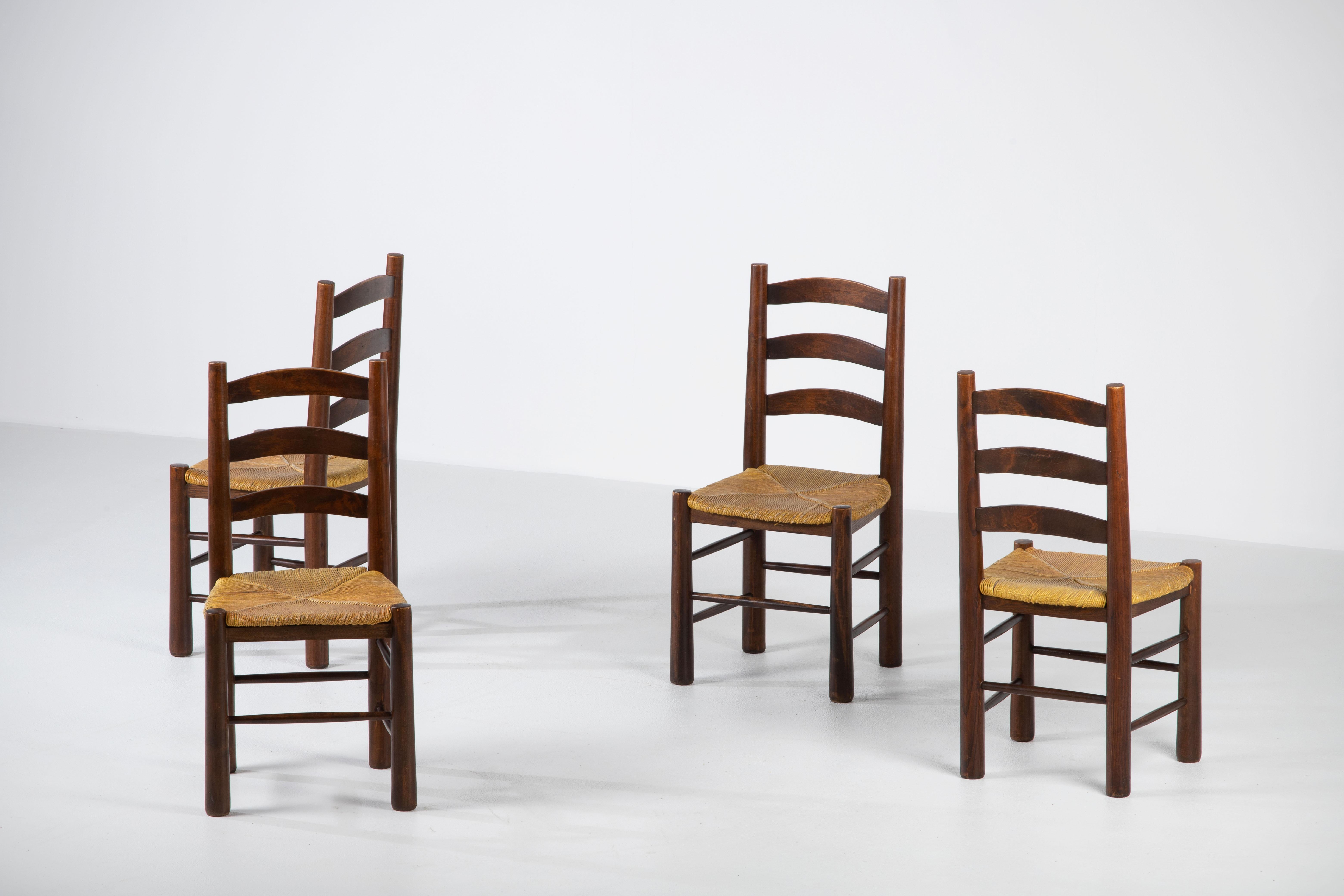 Mid-Century Set of 6 Chairs in style of Perriand, France, 1940 For Sale 6