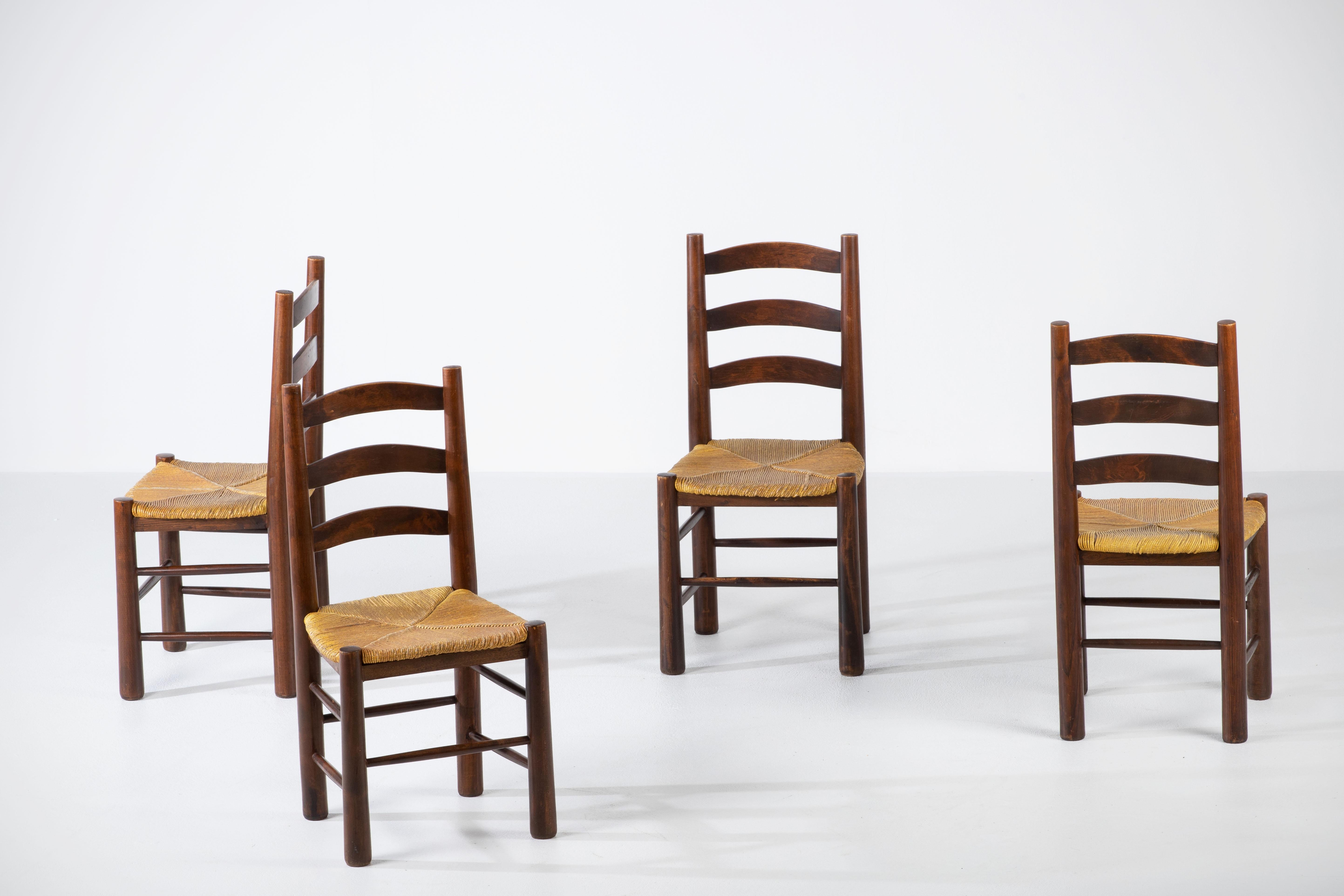 Mid-Century Set of 6 Chairs in style of Perriand, France, 1940 For Sale 7
