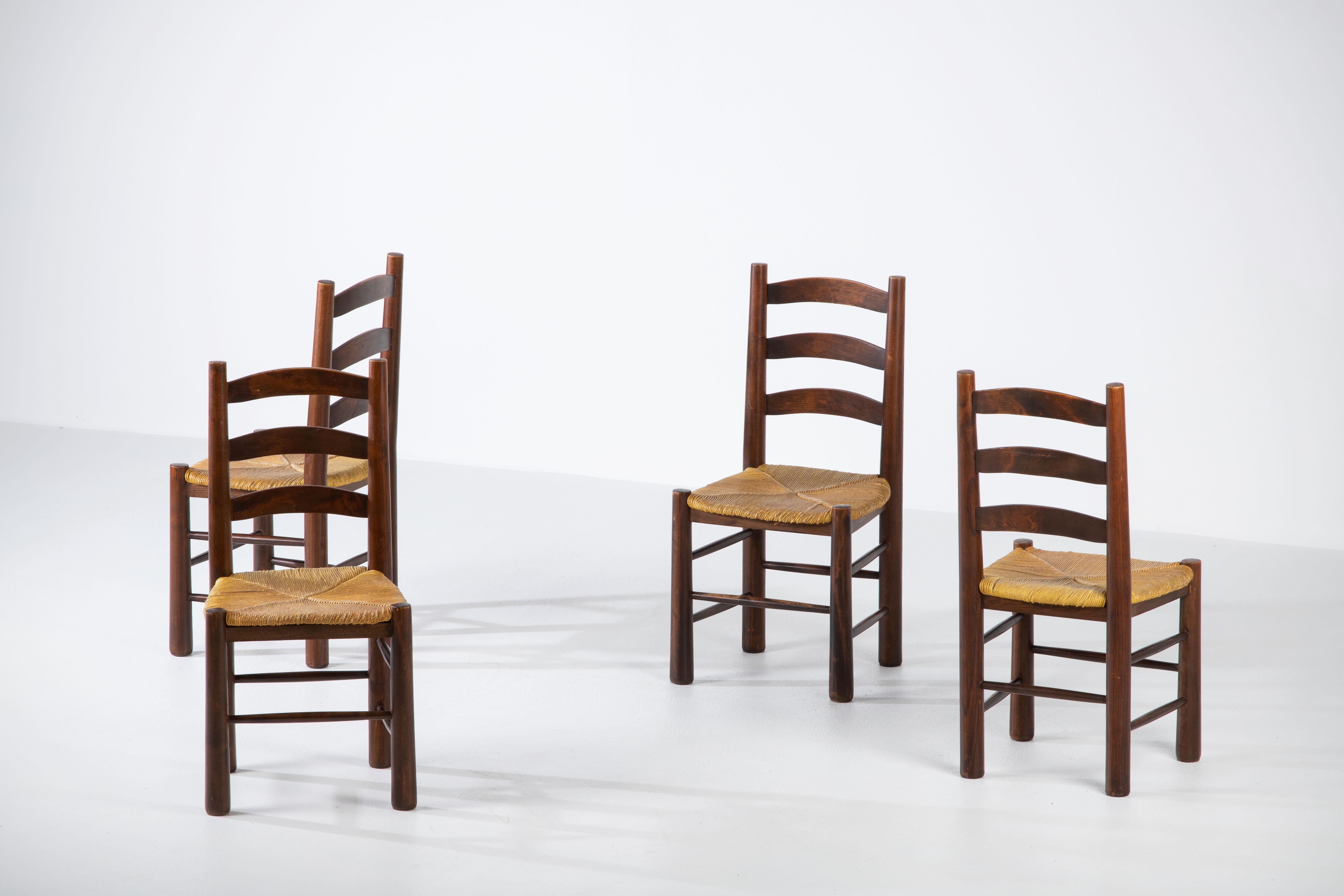 Mid-Century Set of 6 Chairs in style of Perriand, France, 1940 For Sale 8