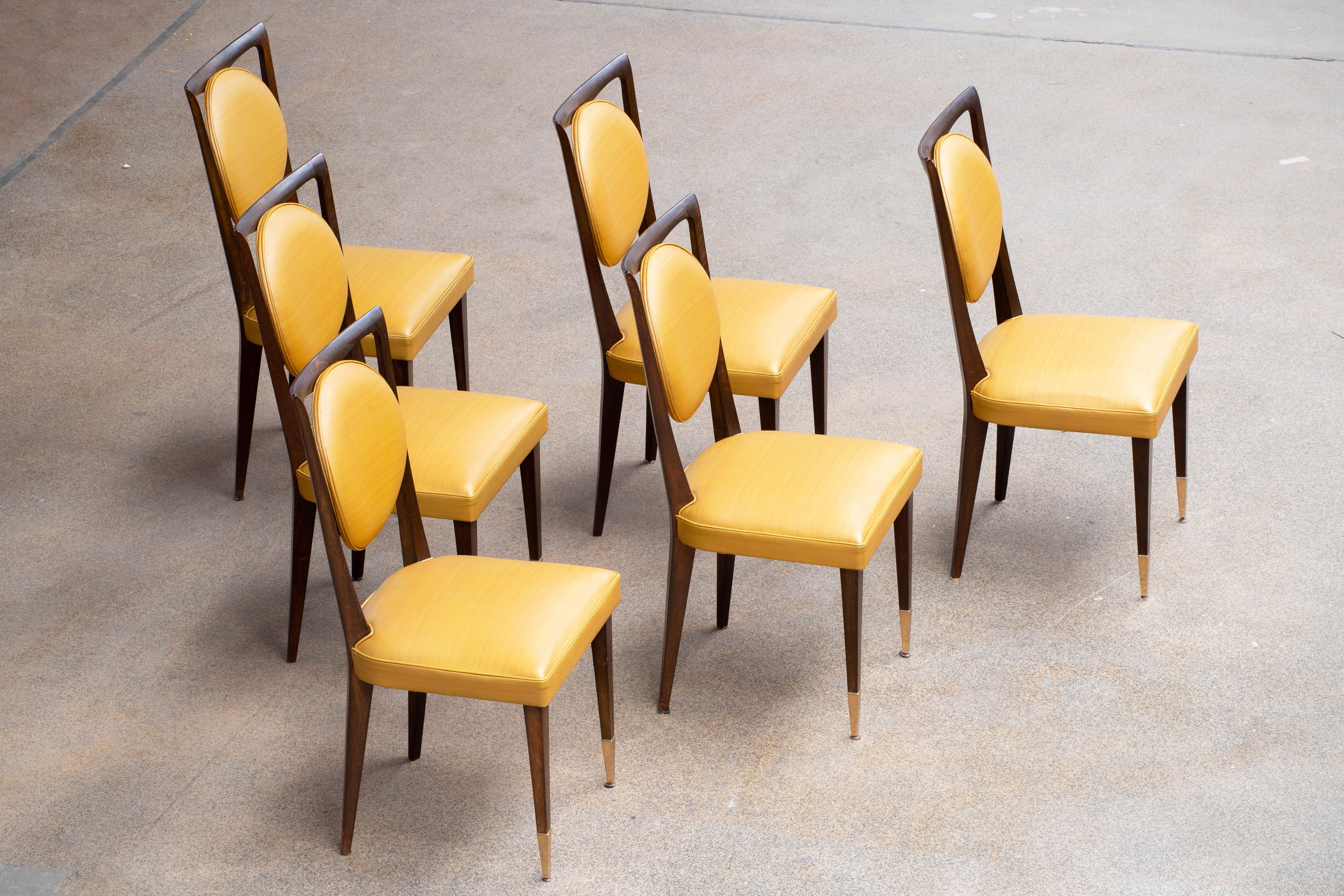 French Art Deco Set of 6 Oak Chairs, France, 1940