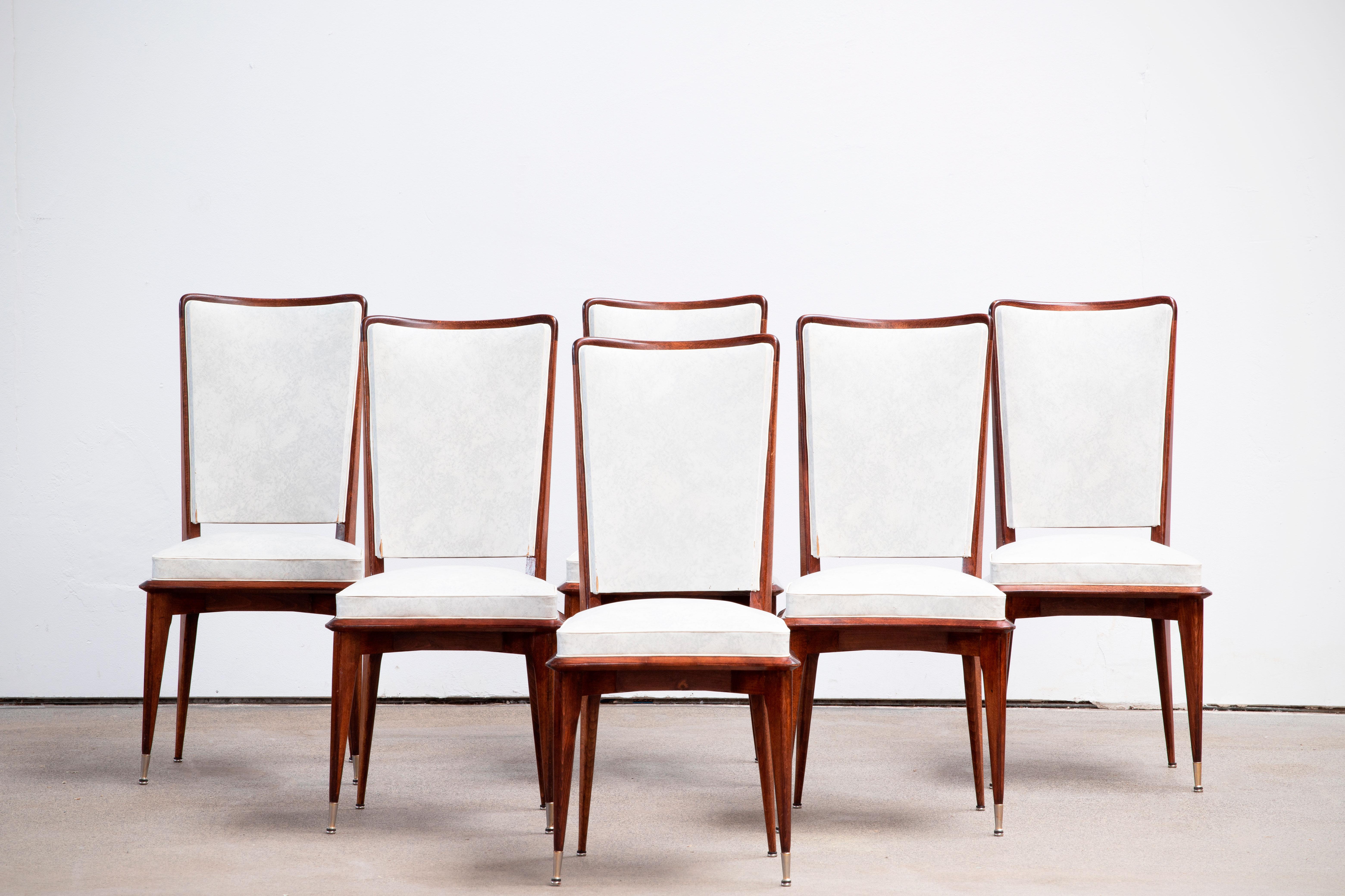 French Art Deco Set of 6 Chairs, France, 1940