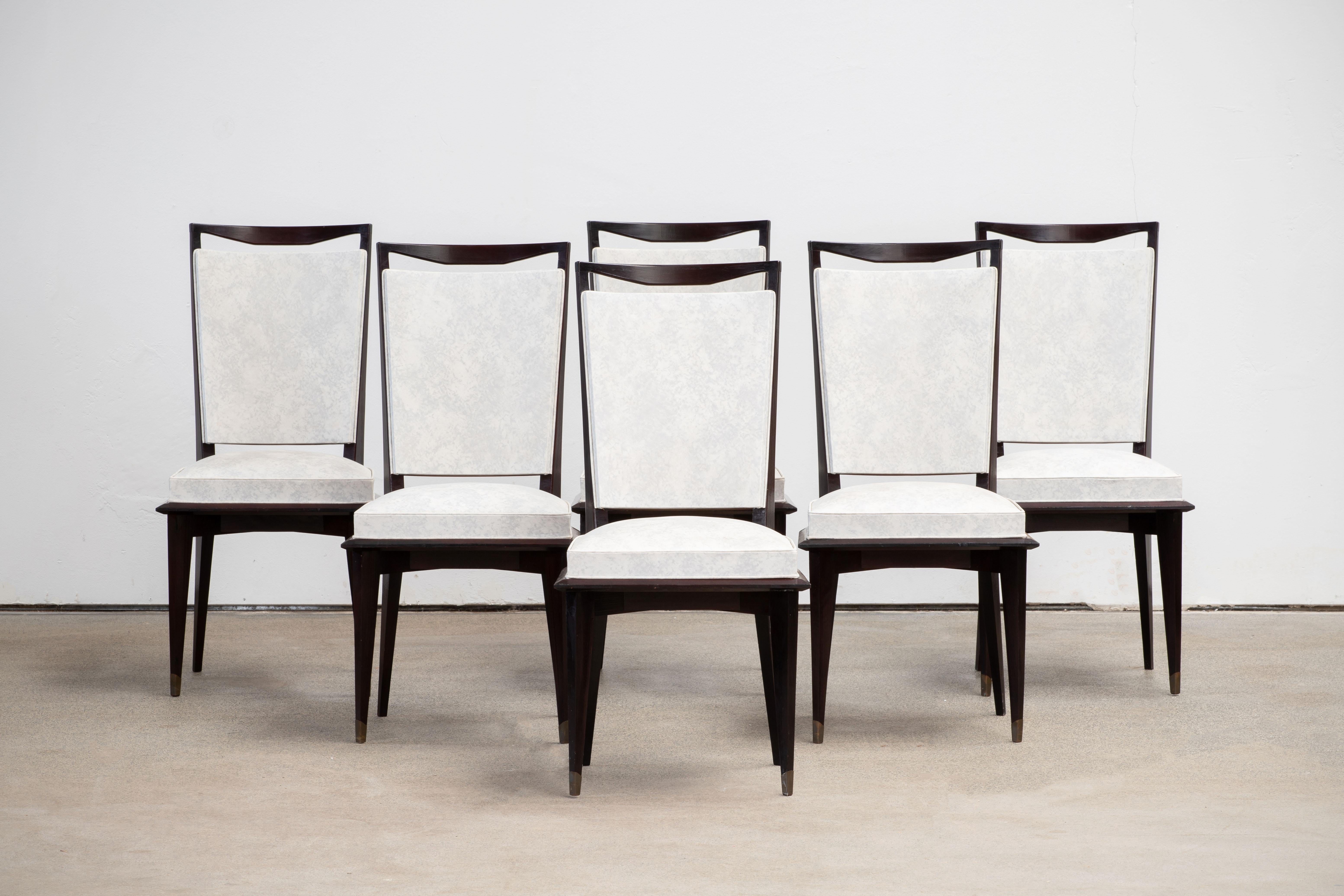 French Art Deco Set of 6 Chairs, France, 1940 For Sale