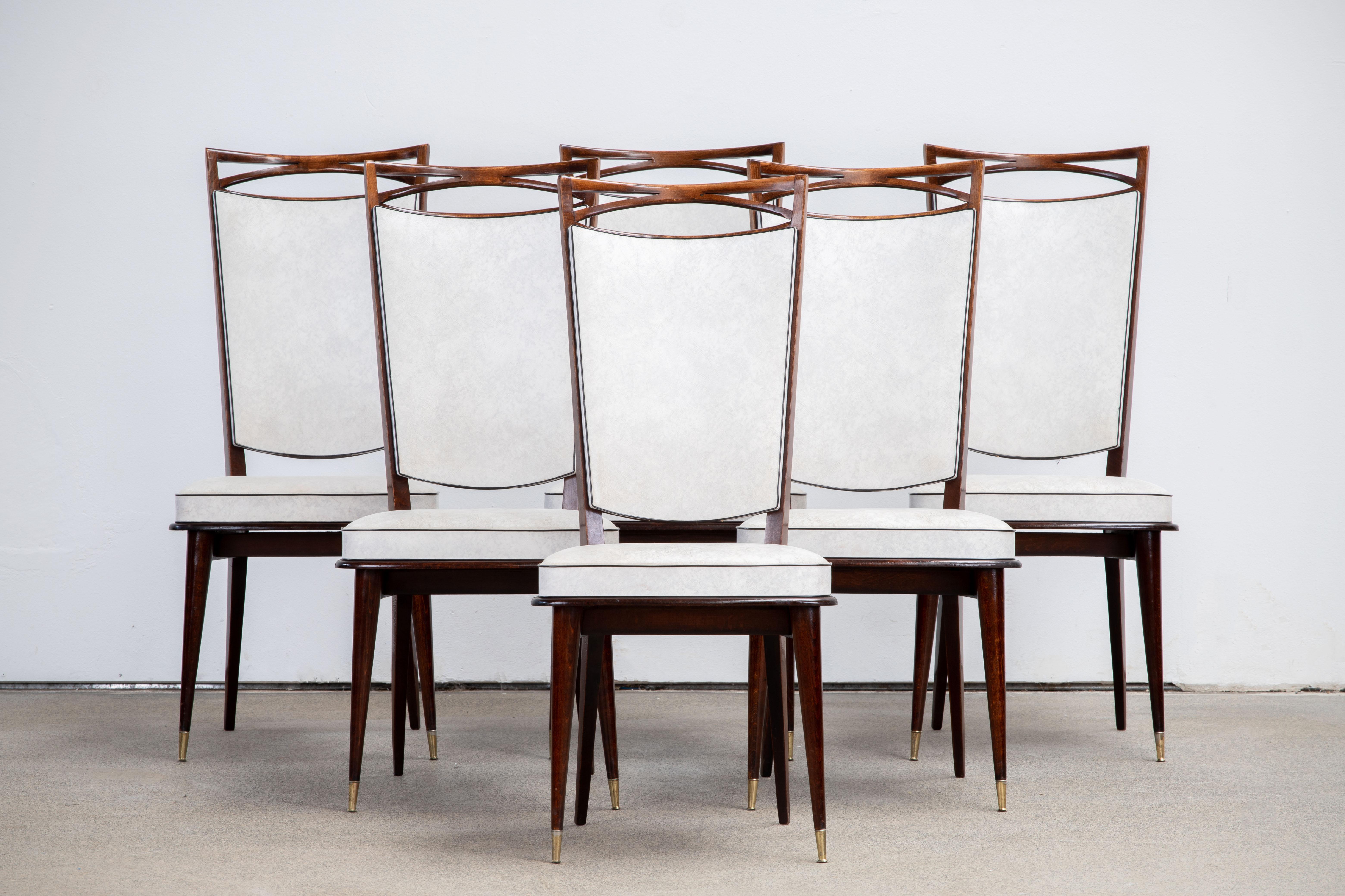 French Art Deco Set of 6 Chairs, France, 1940 For Sale