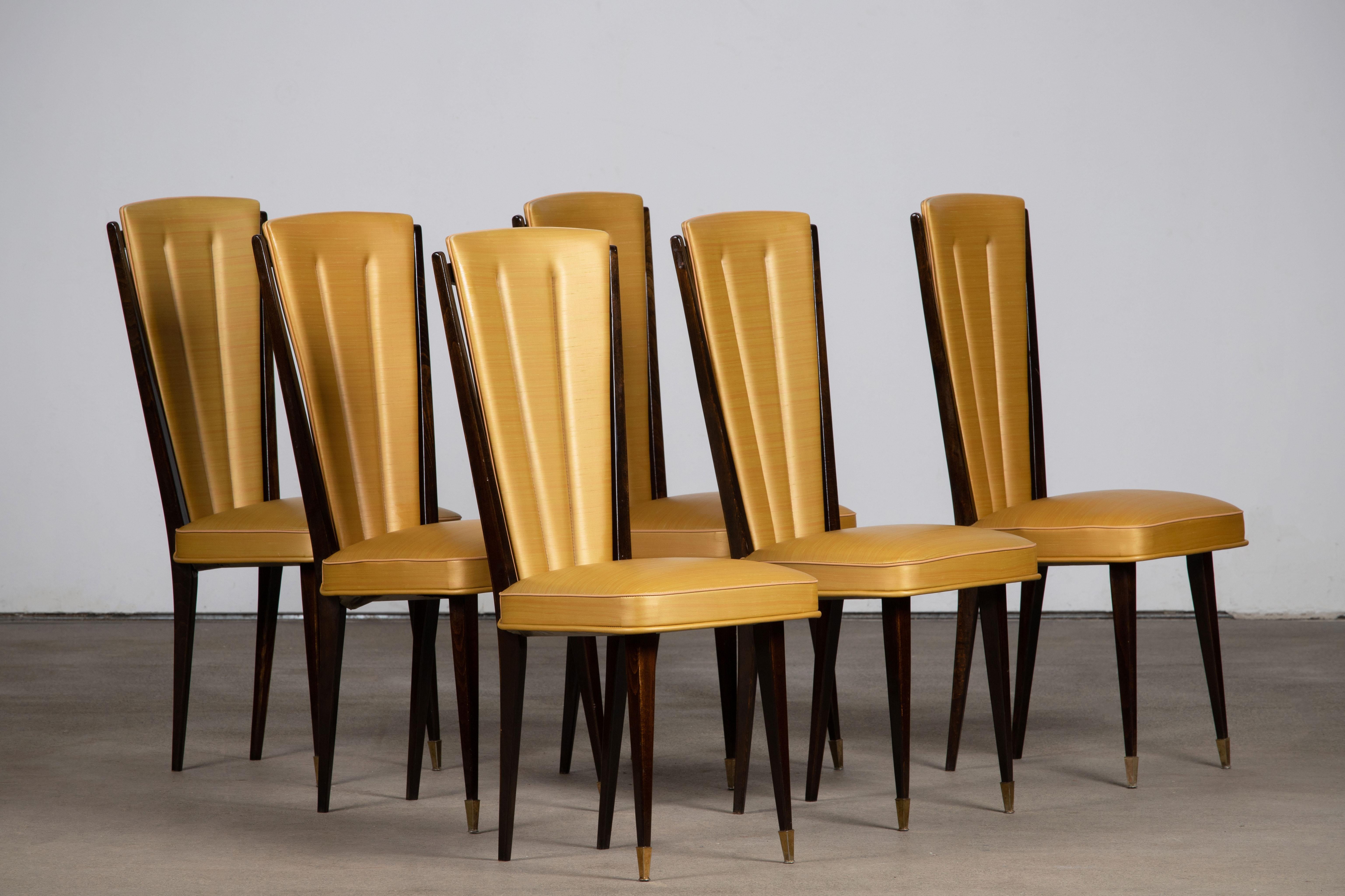 Set aus 6 Stühlen im Art déco-Stil, Frankreich, 1940 (Französisch) im Angebot