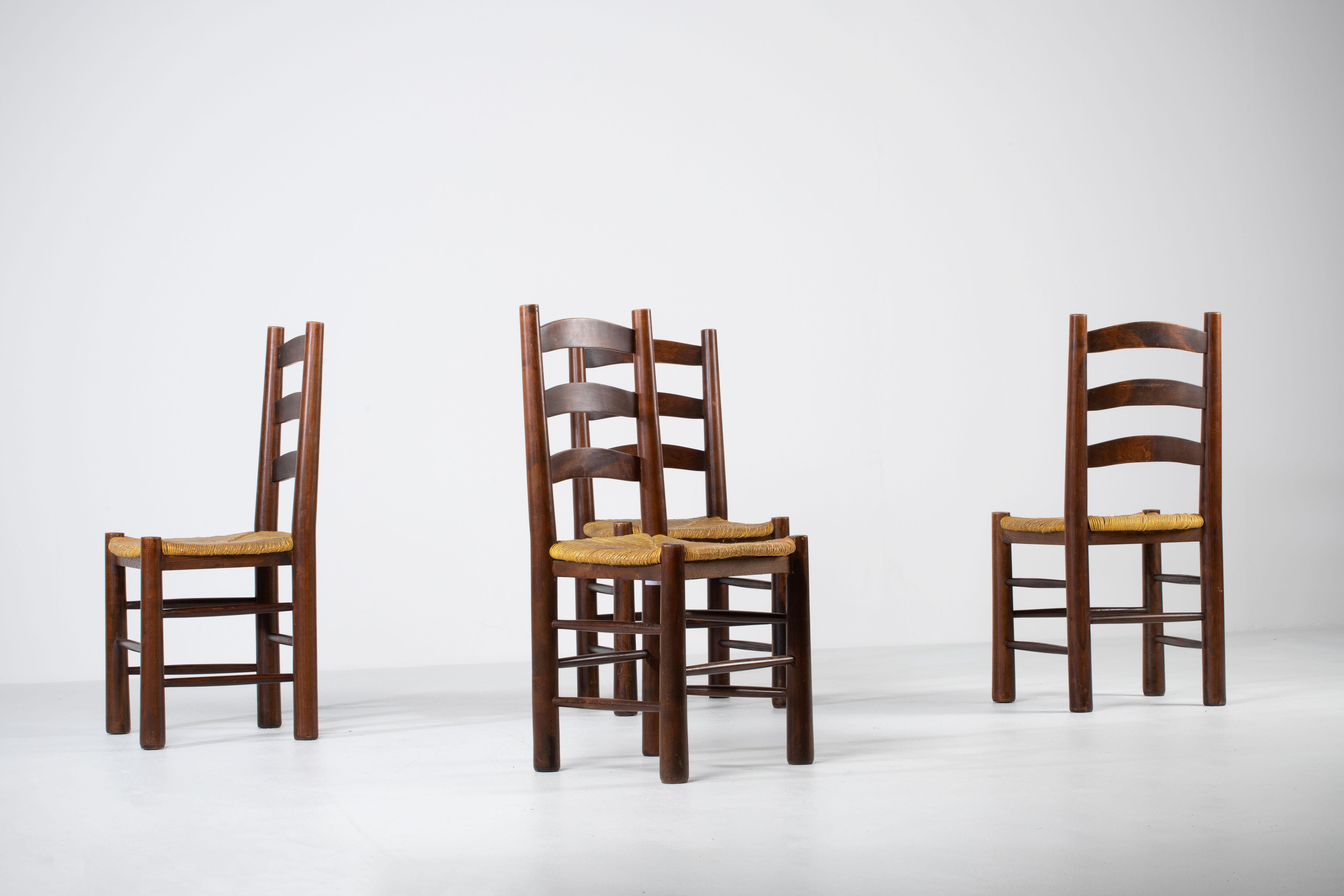 Mid-Century Modern Mid-Century Set of 6 Chairs in style of Perriand, France, 1940 For Sale