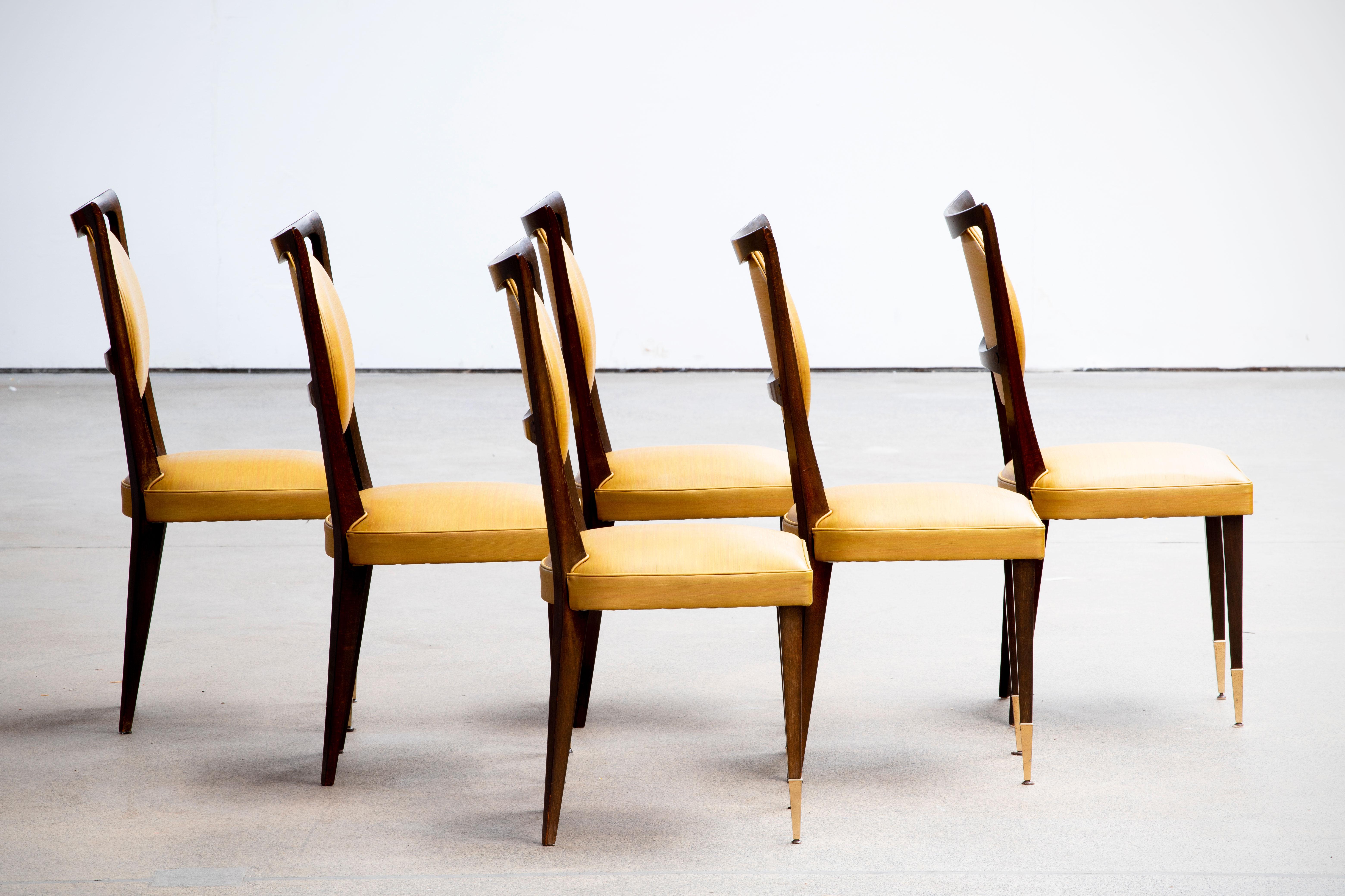 Art Deco Set of 6 Oak Chairs, France, 1940 In Good Condition In Wiesbaden, DE