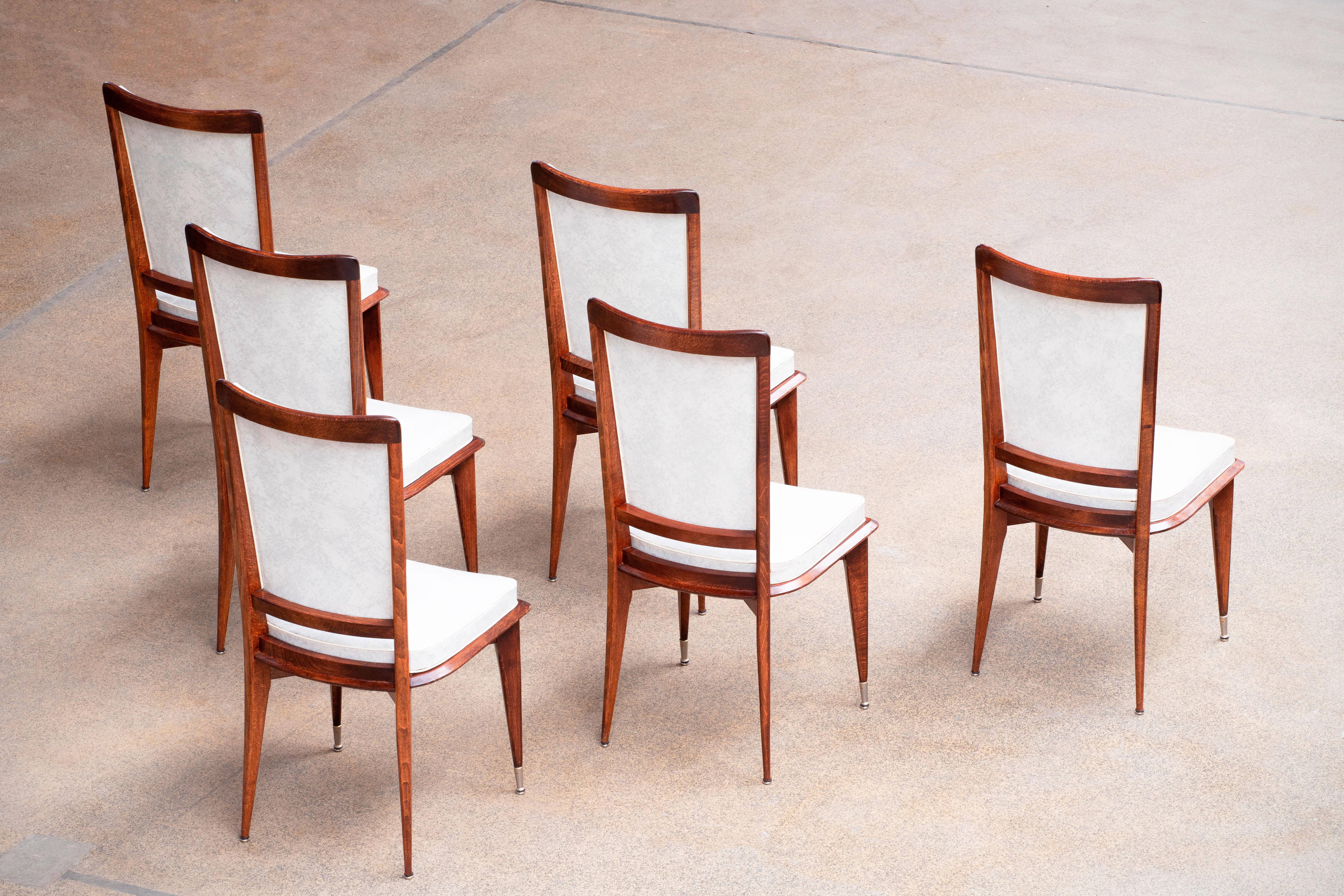 Mid-20th Century Art Deco Set of 6 Chairs, France, 1940