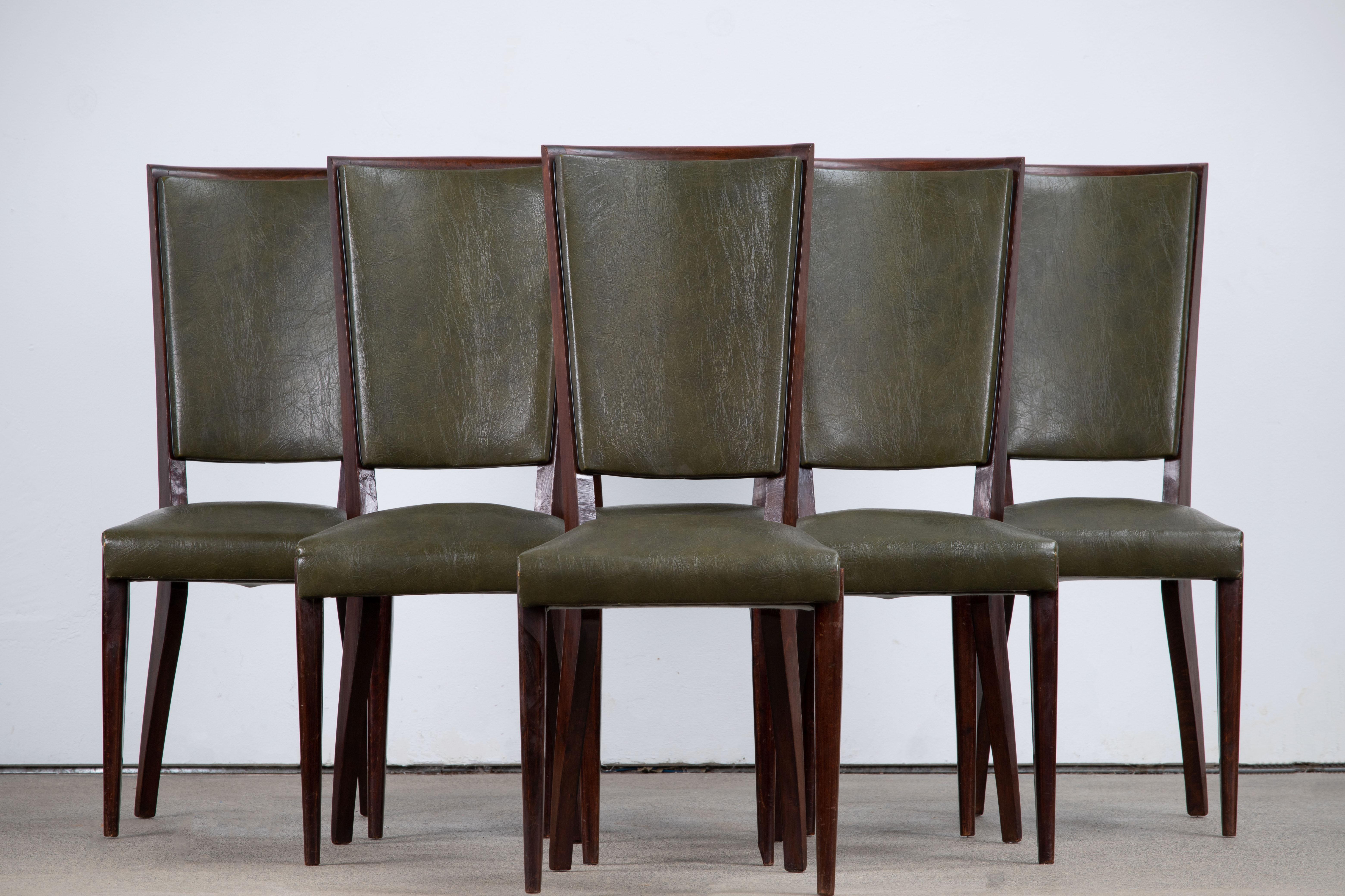 Milieu du XXe siècle Ensemble de 6 chaises Art déco, France, 1940 en vente