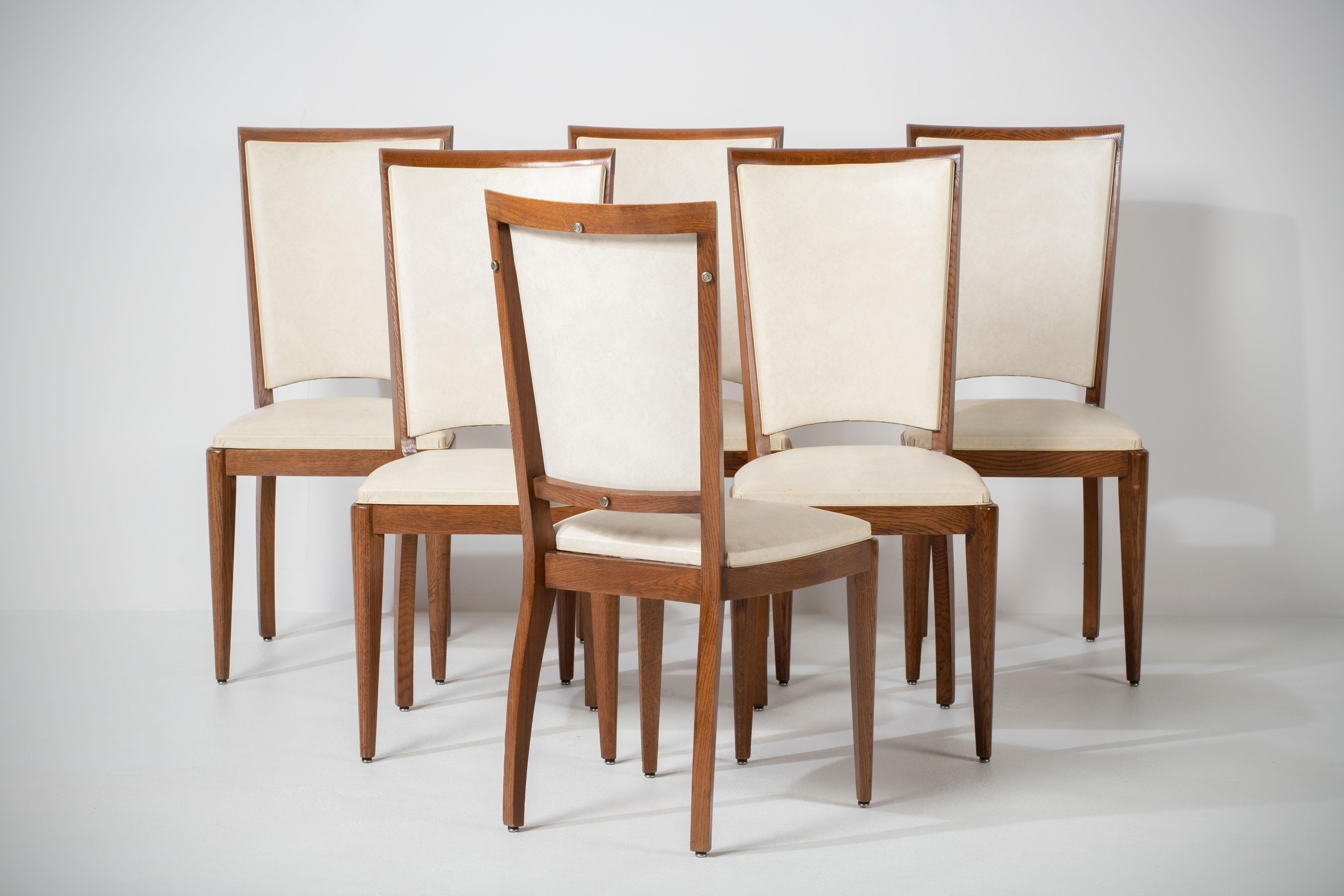 Mid-20th Century Art Deco Set of 6 Chairs, France, 1940 For Sale