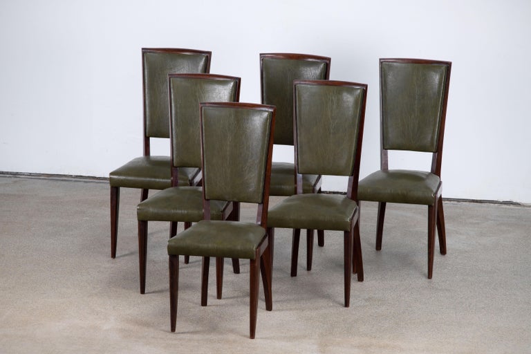 Brass Art Deco Set of 6 Chairs, France, 1940 For Sale