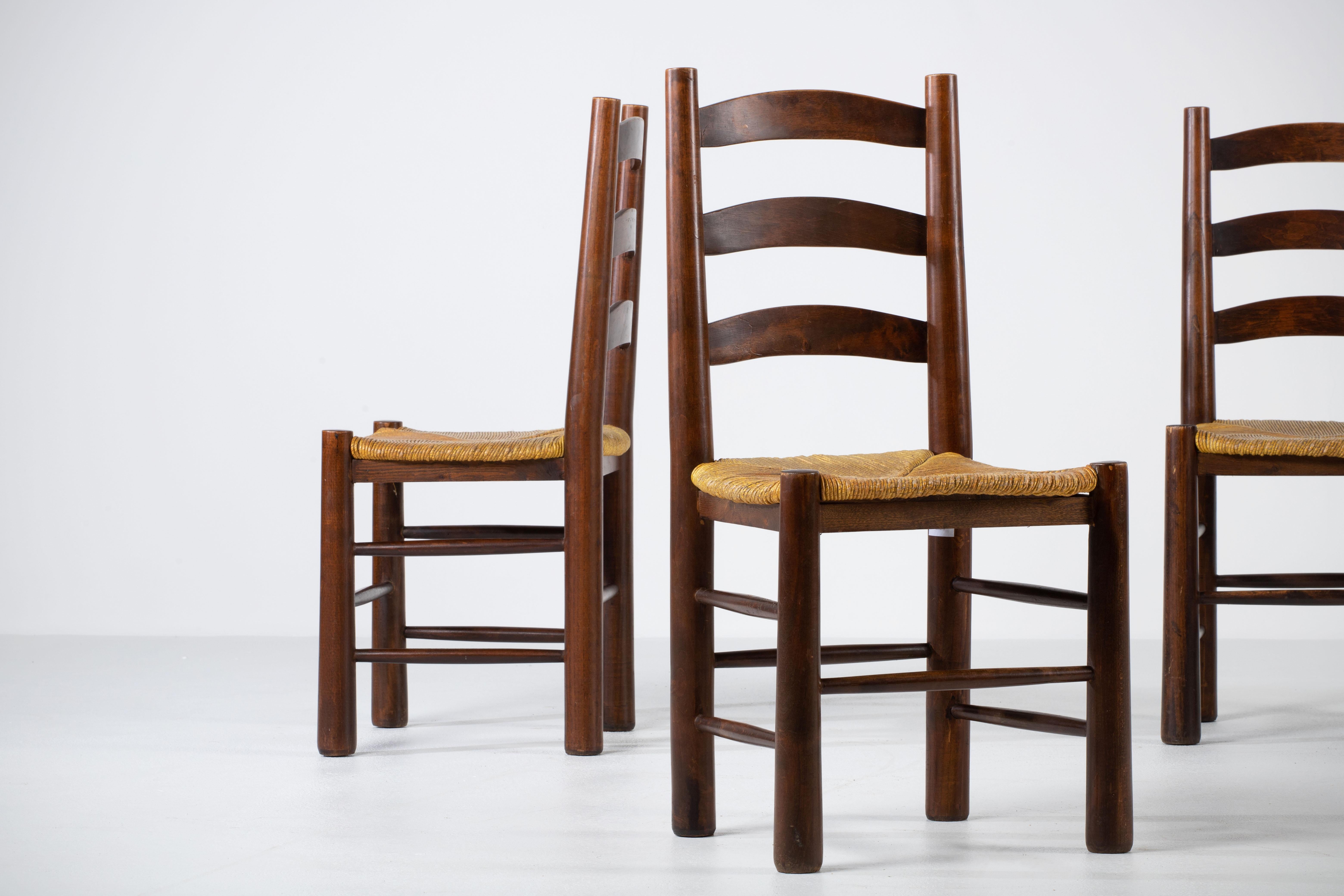 Mid-20th Century Mid-Century Set of 6 Chairs in style of Perriand, France, 1940 For Sale