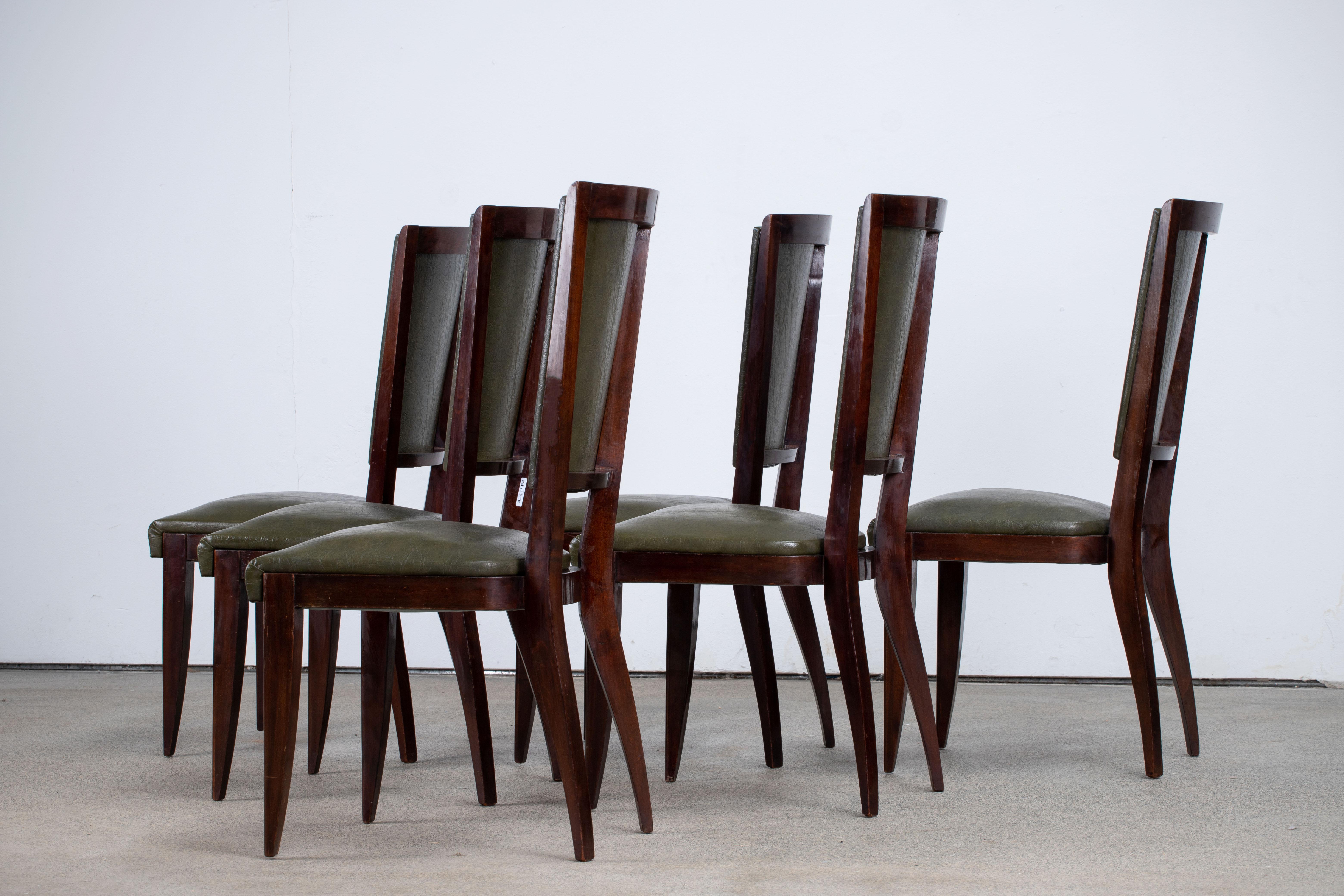 Art Deco Set of 6 Chairs, France, 1940 For Sale 1
