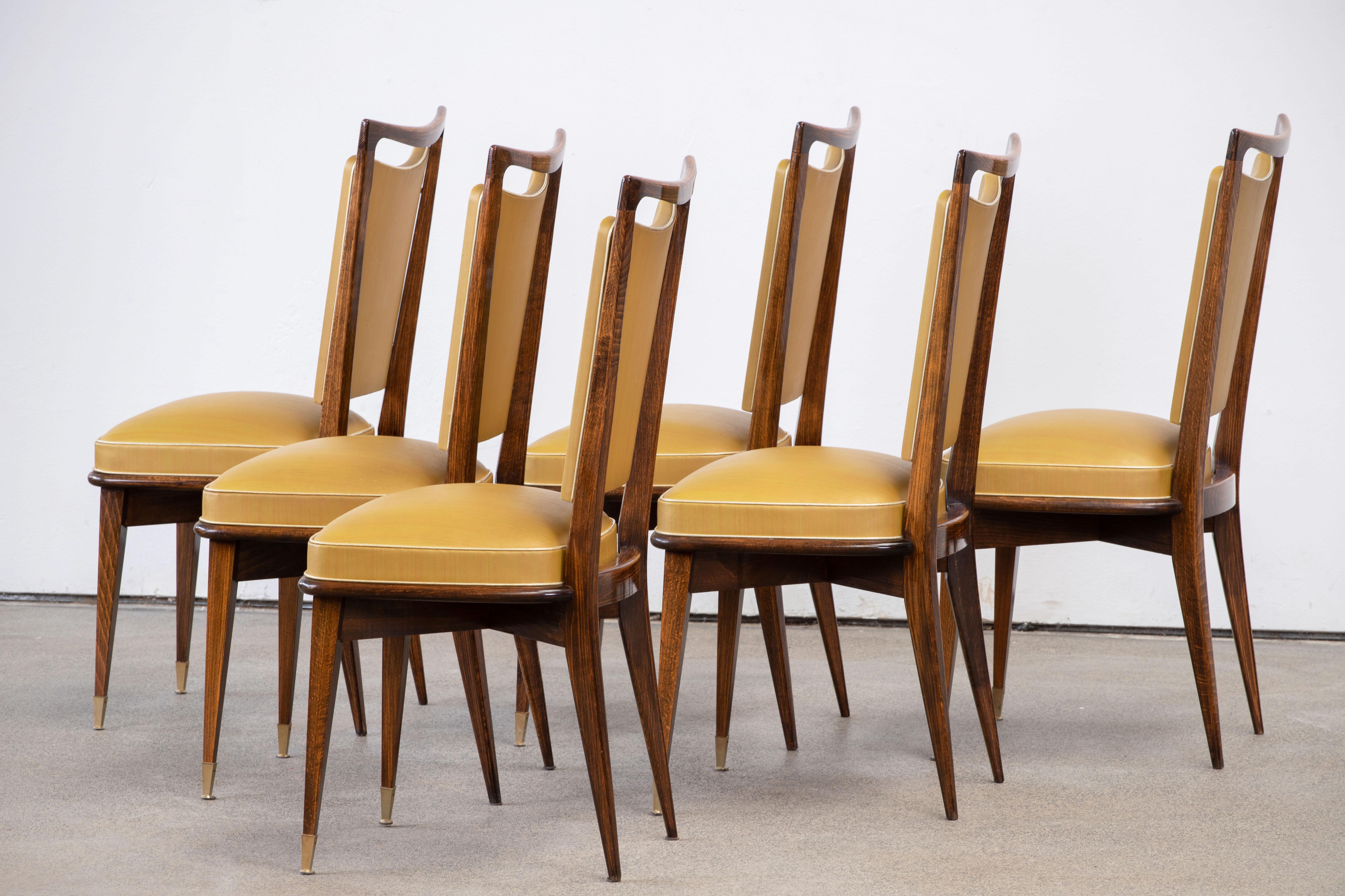 Laiton Ensemble de 6 chaises Art Déco, France, 1940 en vente